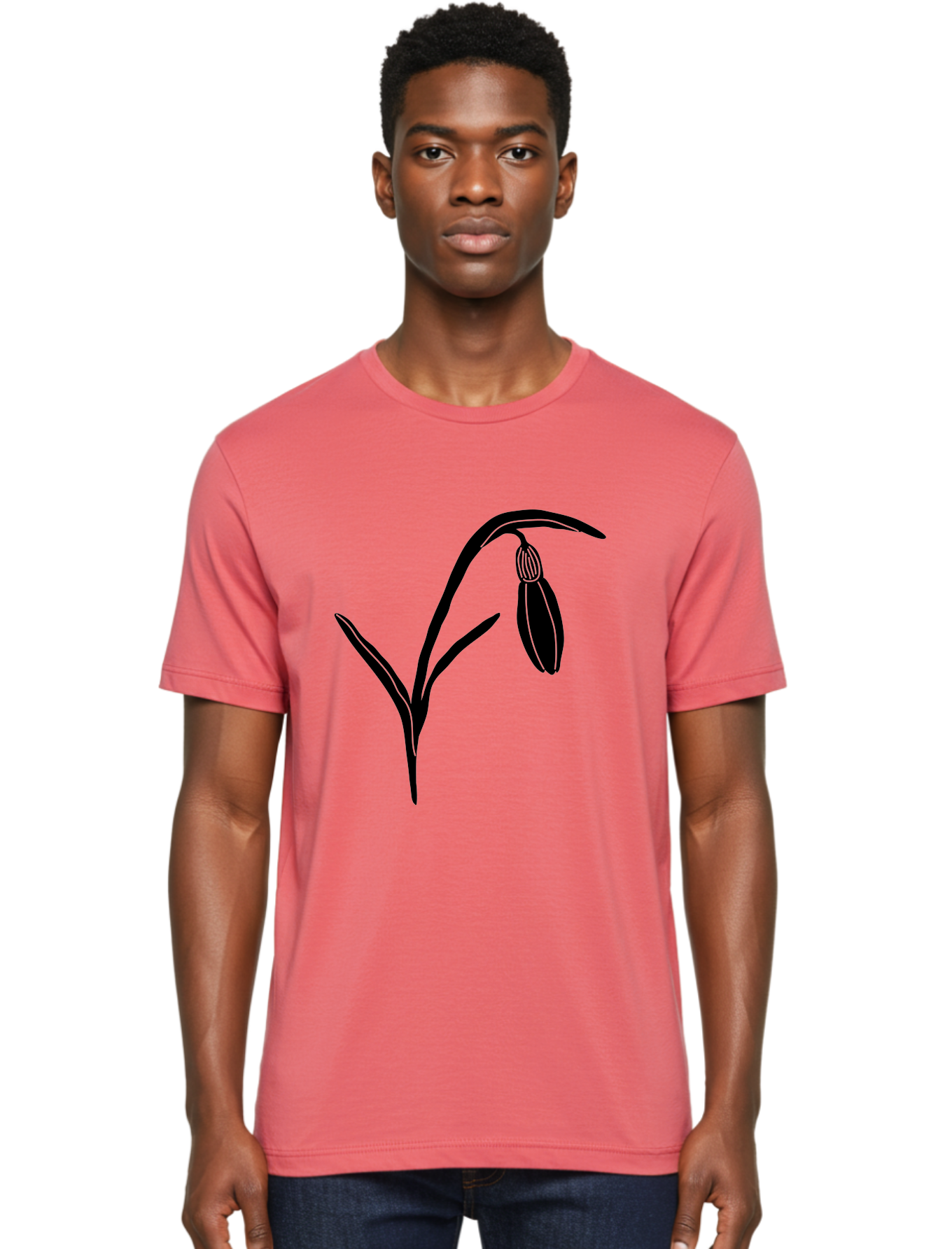 Snowdrop Men'S Graphic Tee, 100% Cotton, Comfortable Casual Summer Wear, Machine Washable, Snowdrop Flower, Minimalist Design, Simple Graphics, Black Silhouette, Floral Illustration, Spring Flowers, Botanical Art, Elegant Lines Aac238