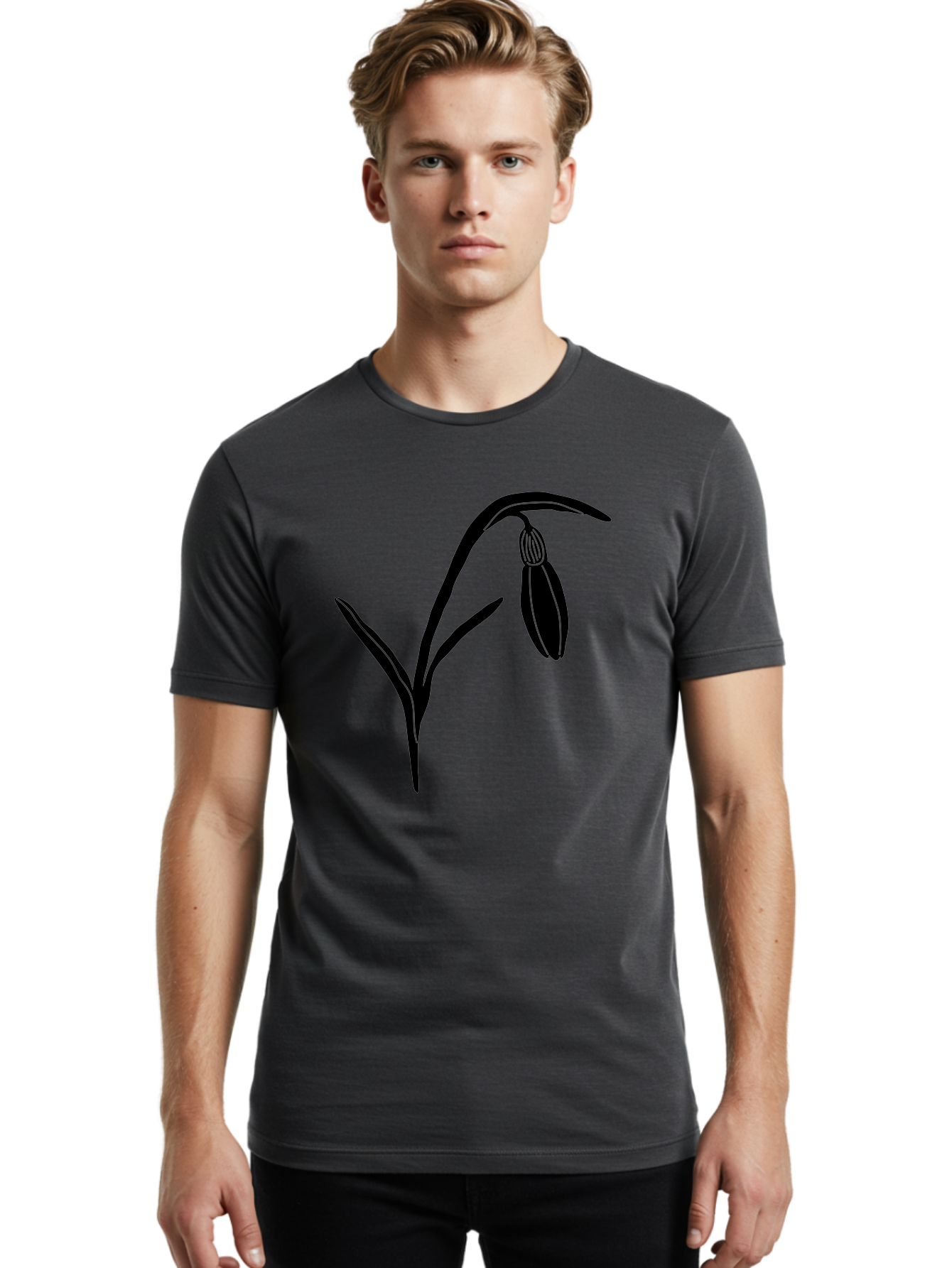 Snowdrop Men'S Graphic Tee, 100% Cotton, Comfortable Casual Summer Wear, Machine Washable, Snowdrop Flower, Minimalist Design, Simple Graphics, Black Silhouette, Floral Illustration, Spring Flowers, Botanical Art, Elegant Lines Aac238