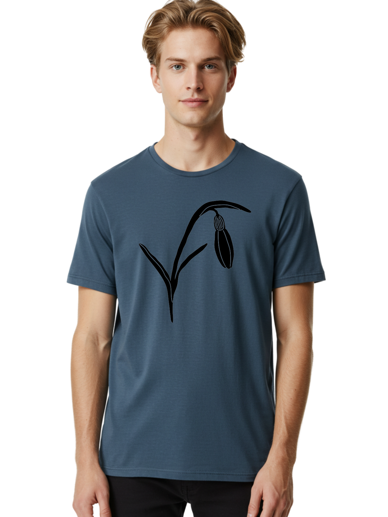 Snowdrop Men'S Graphic Tee, 100% Cotton, Comfortable Casual Summer Wear, Machine Washable, Snowdrop Flower, Minimalist Design, Simple Graphics, Black Silhouette, Floral Illustration, Spring Flowers, Botanical Art, Elegant Lines Aac238