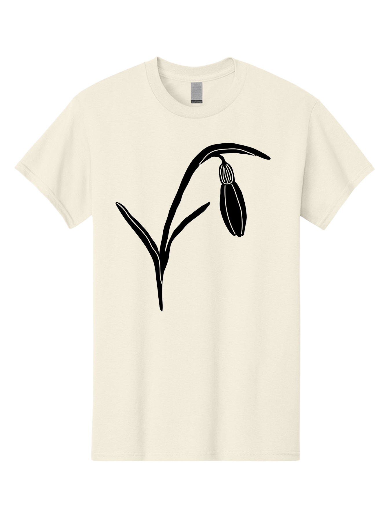 Snowdrop Men'S Graphic Tee, 100% Cotton, Comfortable Casual Summer Wear, Machine Washable, Snowdrop Flower, Minimalist Design, Simple Graphics, Black Silhouette, Floral Illustration, Spring Flowers, Botanical Art, Elegant Lines Aac238