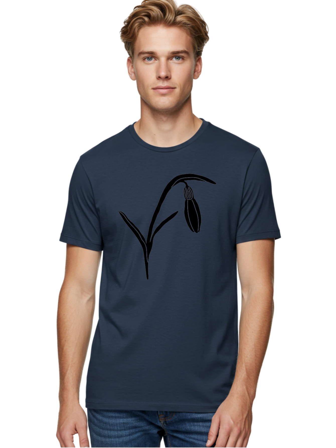 Snowdrop Men'S Graphic Tee, 100% Cotton, Comfortable Casual Summer Wear, Machine Washable, Snowdrop Flower, Minimalist Design, Simple Graphics, Black Silhouette, Floral Illustration, Spring Flowers, Botanical Art, Elegant Lines Aac238