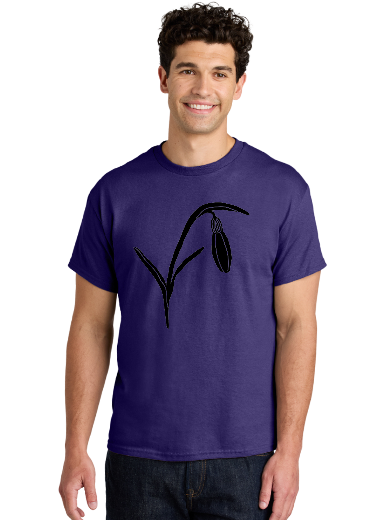 Snowdrop Men'S Graphic Tee, 100% Cotton, Comfortable Casual Summer Wear, Machine Washable, Snowdrop Flower, Minimalist Design, Simple Graphics, Black Silhouette, Floral Illustration, Spring Flowers, Botanical Art, Elegant Lines Aac238