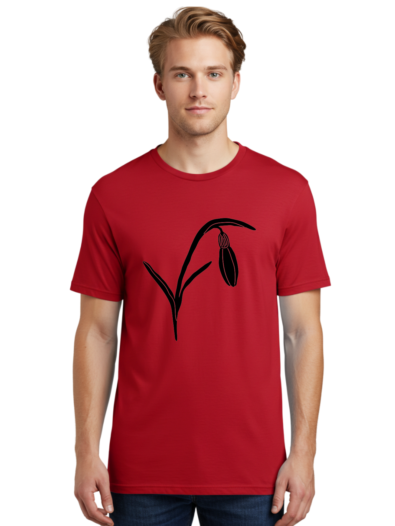 Snowdrop Men'S Graphic Tee, 100% Cotton, Comfortable Casual Summer Wear, Machine Washable, Snowdrop Flower, Minimalist Design, Simple Graphics, Black Silhouette, Floral Illustration, Spring Flowers, Botanical Art, Elegant Lines Aac238