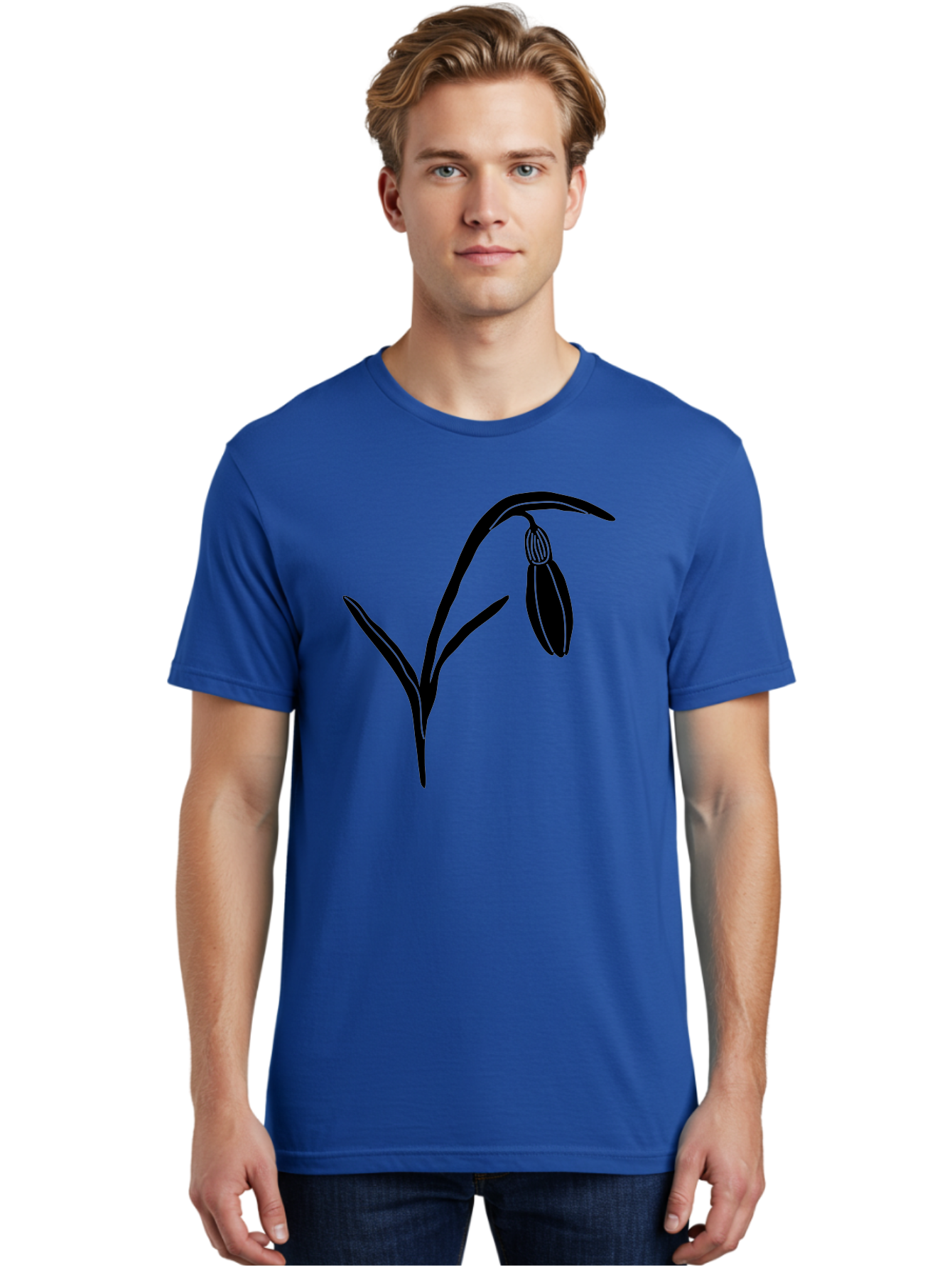 Snowdrop Men'S Graphic Tee, 100% Cotton, Comfortable Casual Summer Wear, Machine Washable, Snowdrop Flower, Minimalist Design, Simple Graphics, Black Silhouette, Floral Illustration, Spring Flowers, Botanical Art, Elegant Lines Aac238