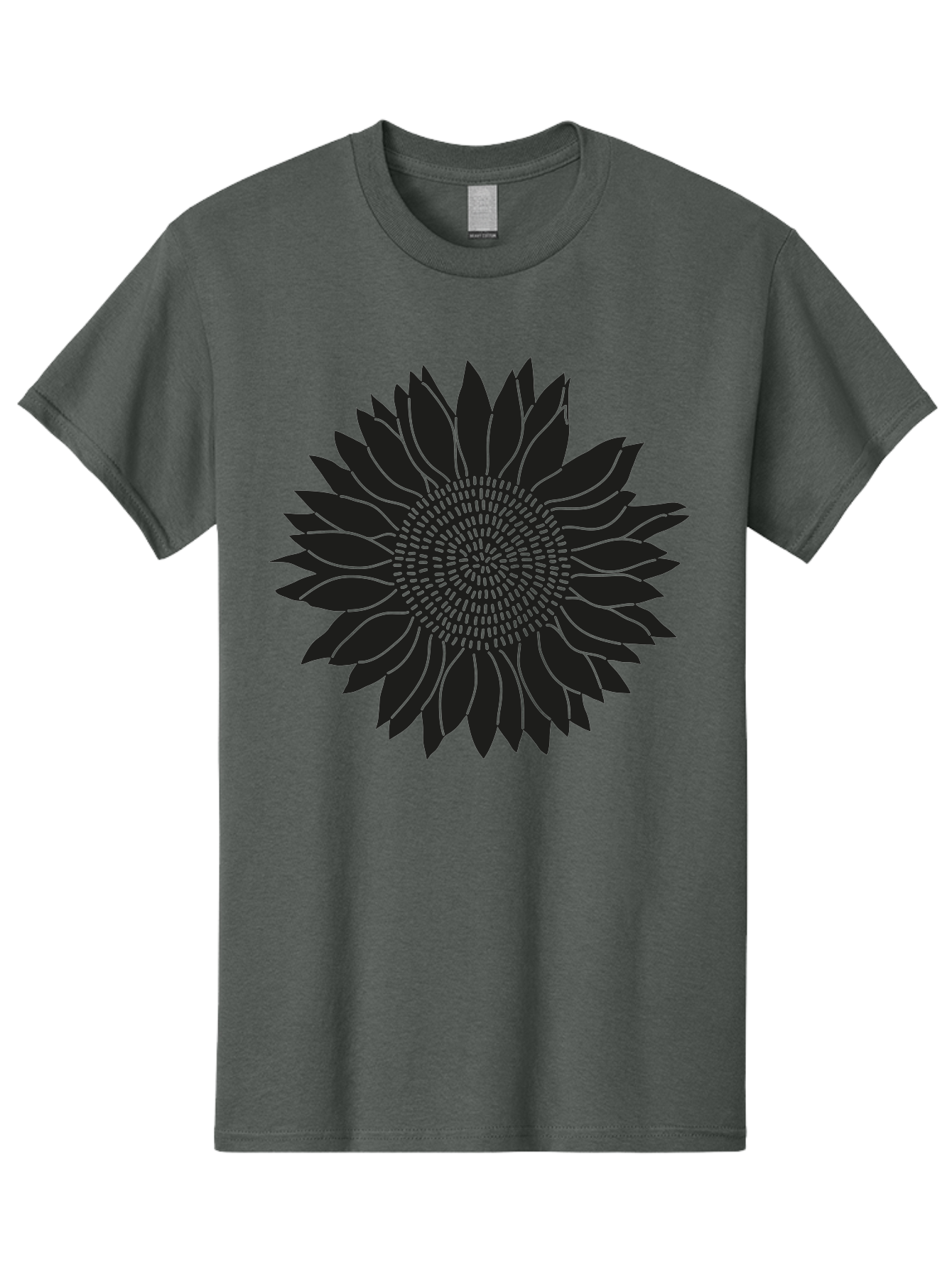 Sunflower-Silhouette Men'S Graphic Tee, 100% Cotton, Comfortable Casual Summer Wear, Machine Washable, Sunflower Graphic, Floral Design, Black And Green, Flower Silhouette, Neon Outline, Nature Inspired Art, Botanical Illustration Aac241
