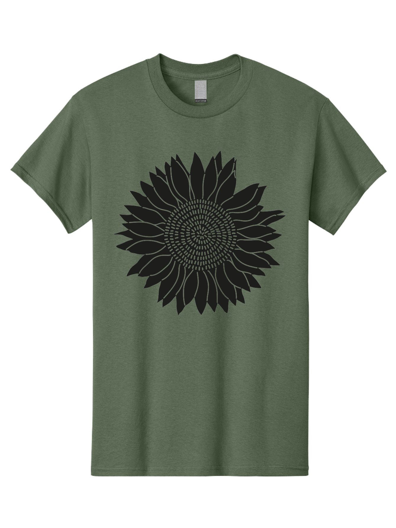 Sunflower-Silhouette Men'S Graphic Tee, 100% Cotton, Comfortable Casual Summer Wear, Machine Washable, Sunflower Graphic, Floral Design, Black And Green, Flower Silhouette, Neon Outline, Nature Inspired Art, Botanical Illustration Aac241
