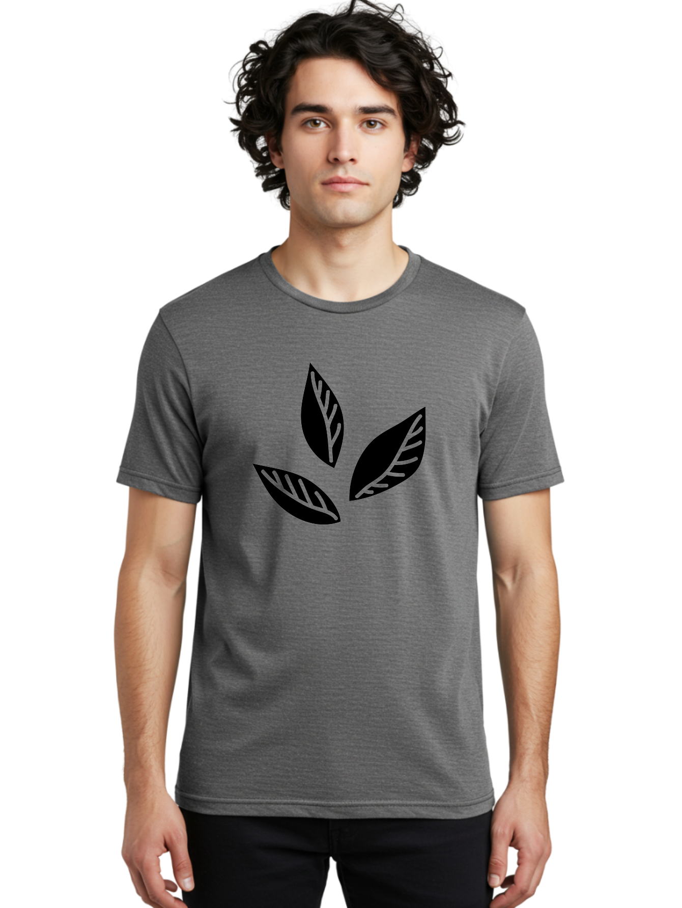 Three-Leaves Men'S Graphic Tee, 100% Cotton, Comfortable Casual Summer Wear, Machine Washable, Three Leaves, Leafy Greens, Cannabis Leaves, Marijuana Leaves, Leaf Design, Minimalist Art, Green And Black, Simple Graphics, Abstract Leaves Aac242
