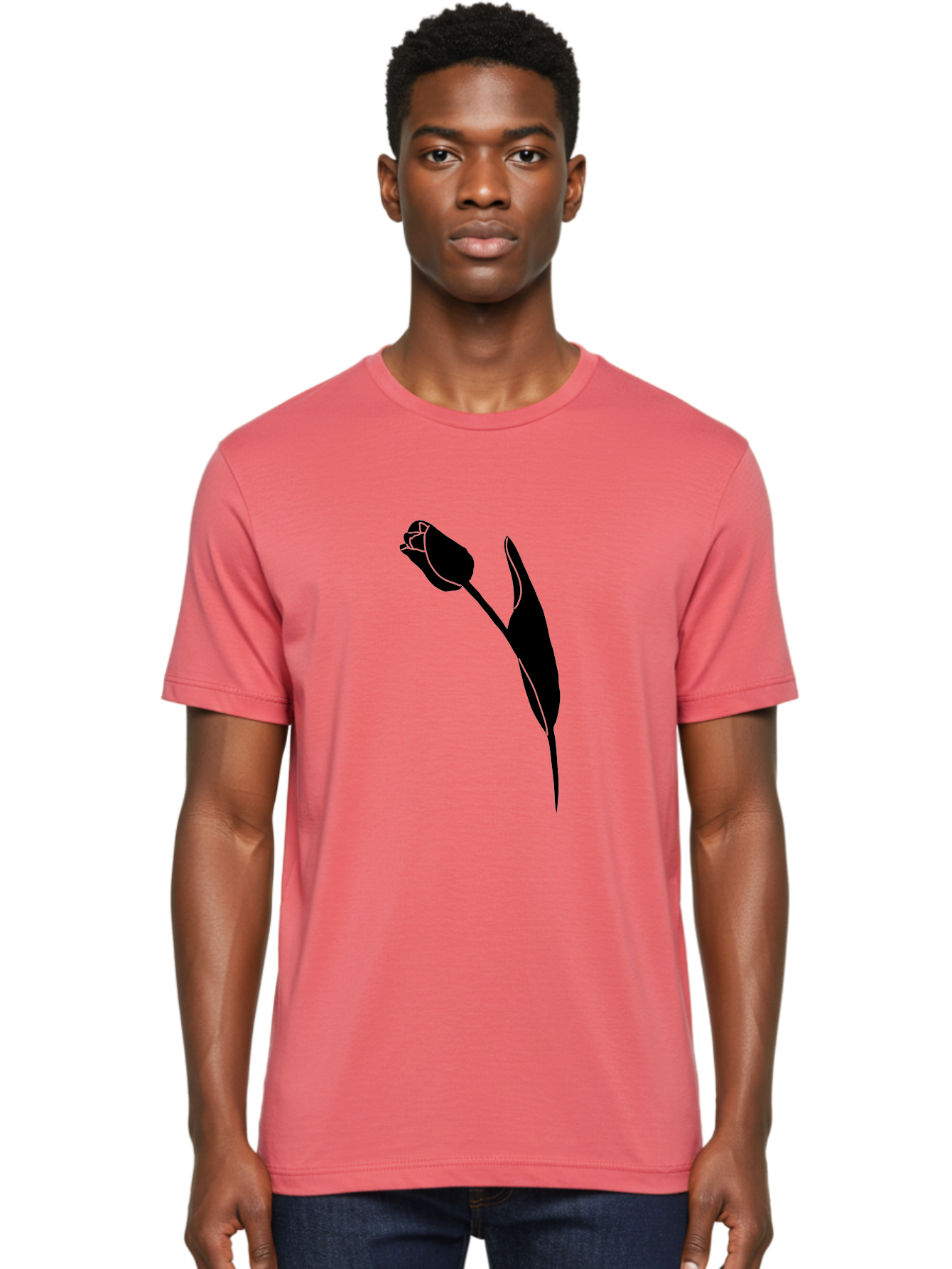 Tulip-Silhouette-1 Men'S Graphic Tee, 100% Cotton, Comfortable Casual Summer Wear, Machine Washable, Tulip Silhouette, Flower Graphic, Minimalist Design, Simple Shapes, Elegant Illustration, Floral Motif, Budding Flower Aac244