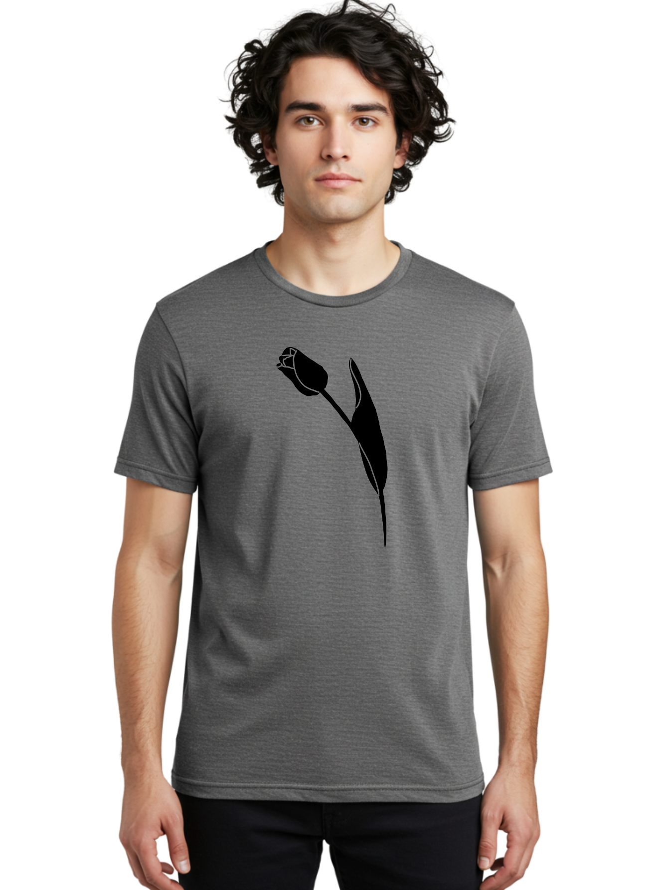 Tulip-Silhouette-1 Men'S Graphic Tee, 100% Cotton, Comfortable Casual Summer Wear, Machine Washable, Tulip Silhouette, Flower Graphic, Minimalist Design, Simple Shapes, Elegant Illustration, Floral Motif, Budding Flower Aac244