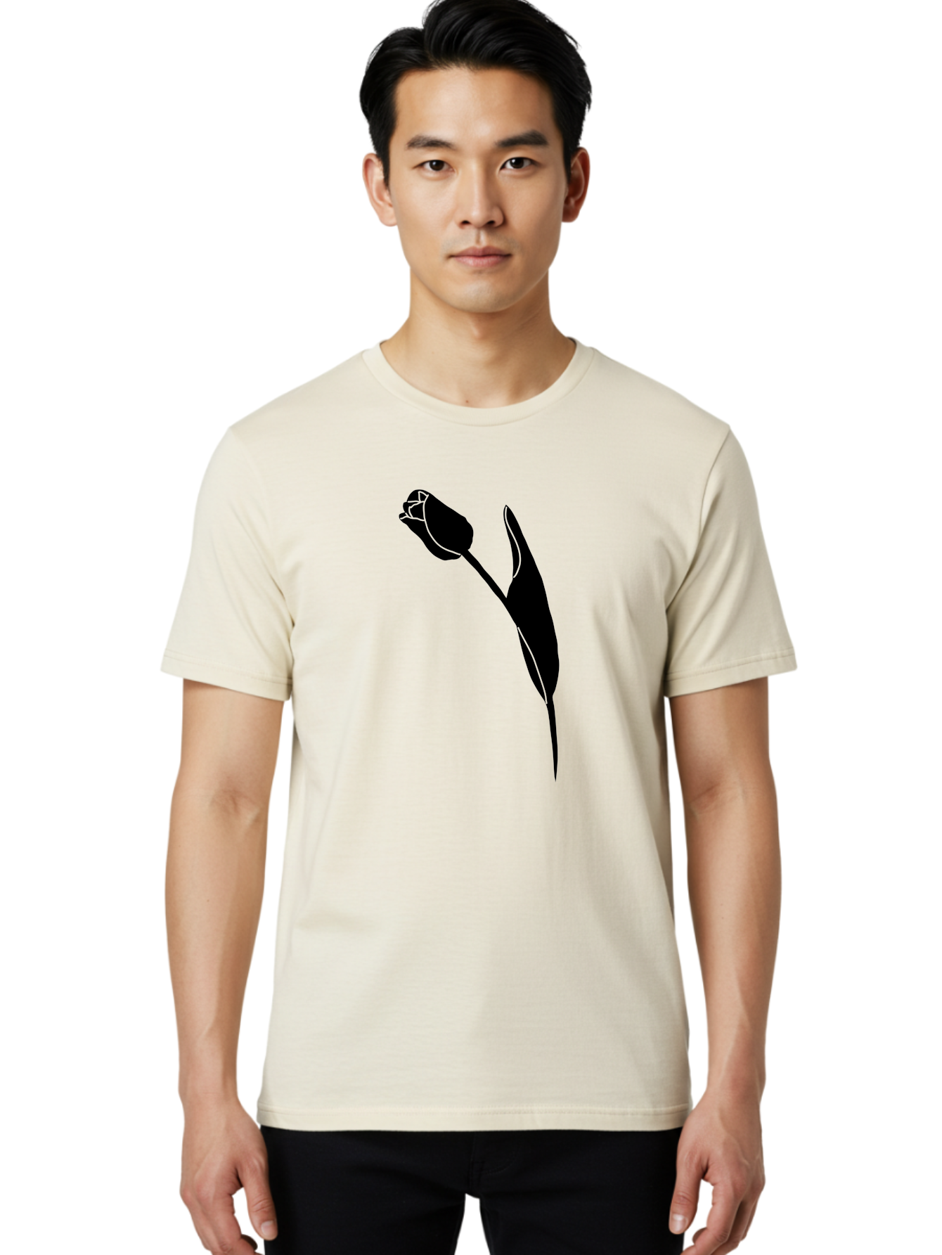 Tulip-Silhouette-1 Men'S Graphic Tee, 100% Cotton, Comfortable Casual Summer Wear, Machine Washable, Tulip Silhouette, Flower Graphic, Minimalist Design, Simple Shapes, Elegant Illustration, Floral Motif, Budding Flower Aac244