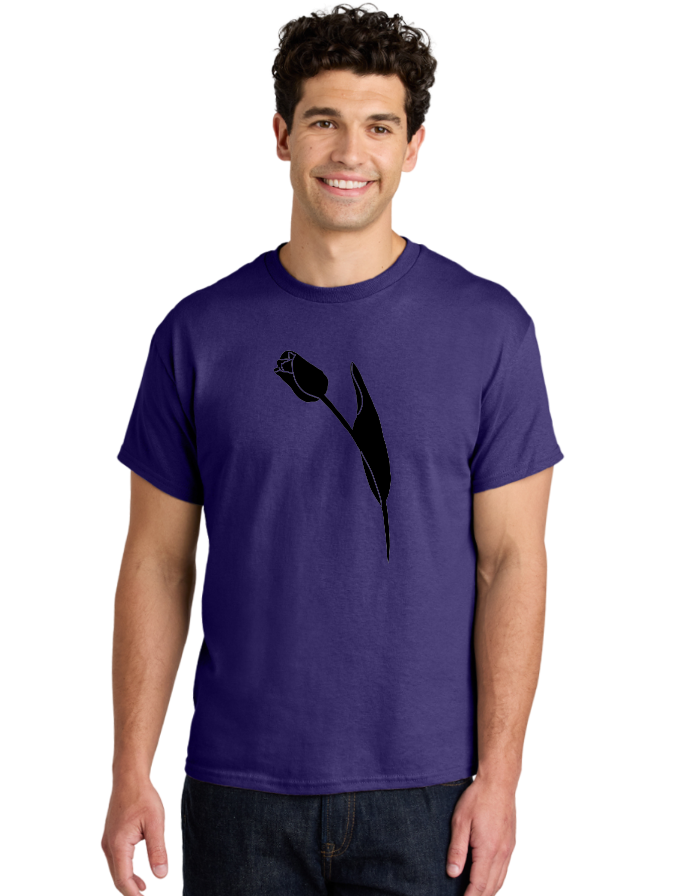 Tulip-Silhouette-1 Men'S Graphic Tee, 100% Cotton, Comfortable Casual Summer Wear, Machine Washable, Tulip Silhouette, Flower Graphic, Minimalist Design, Simple Shapes, Elegant Illustration, Floral Motif, Budding Flower Aac244