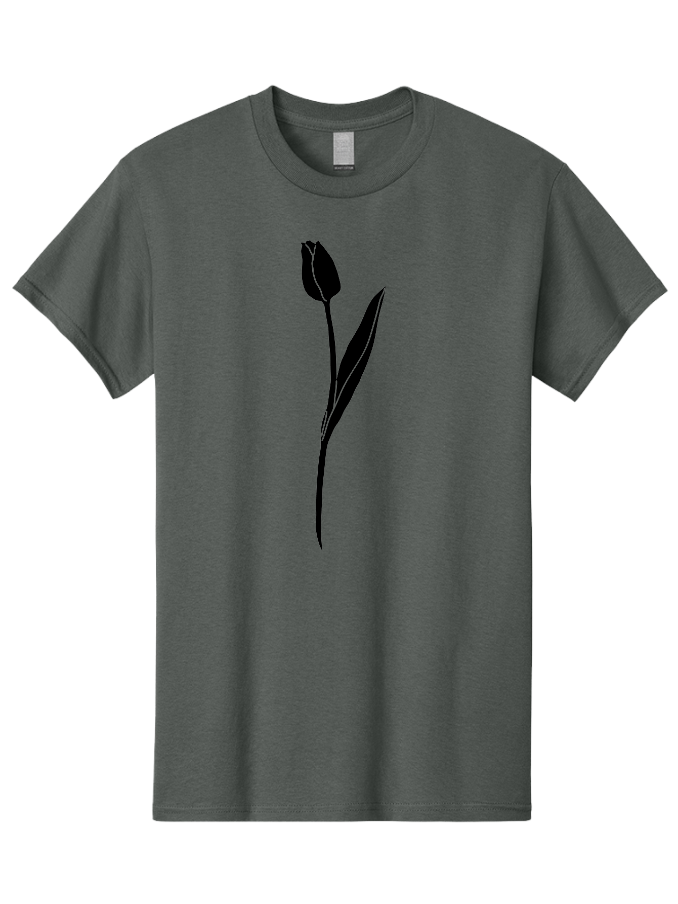 Tulip-Silhouette Men'S Graphic Tee, 100% Cotton, Comfortable Casual Summer Wear, Machine Washable, Tulip Silhouette, Dark Tulip, Minimalist Design, Simple Flower, Closed Bloom, Elegant Stem, Floral Graphic, Modern Art Aac245