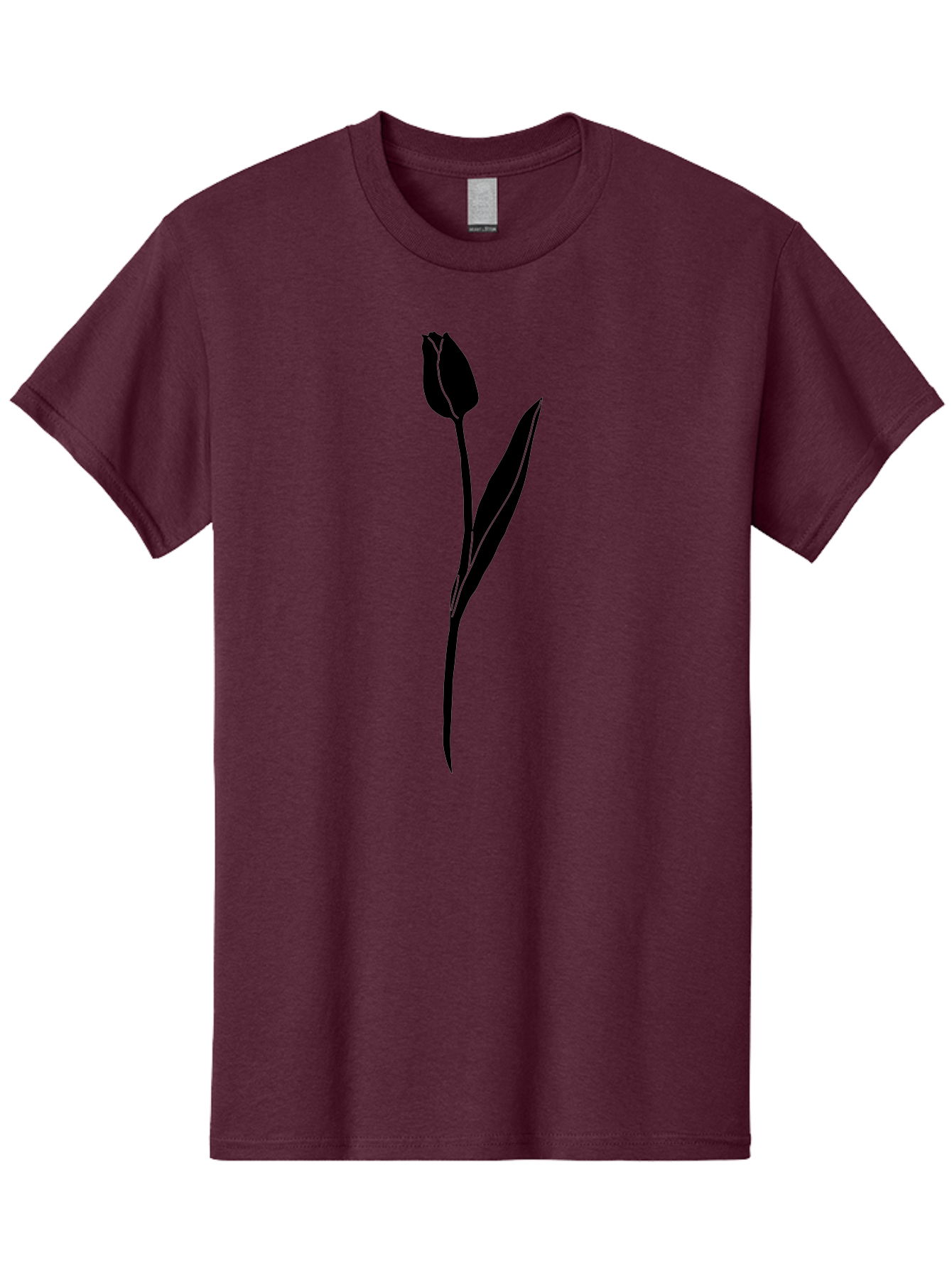 Tulip-Silhouette Men'S Graphic Tee, 100% Cotton, Comfortable Casual Summer Wear, Machine Washable, Tulip Silhouette, Dark Tulip, Minimalist Design, Simple Flower, Closed Bloom, Elegant Stem, Floral Graphic, Modern Art Aac245