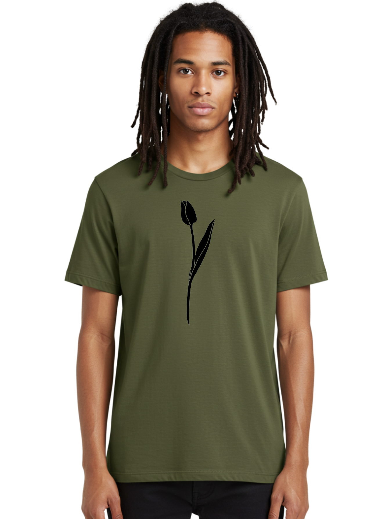 Tulip-Silhouette Men'S Graphic Tee, 100% Cotton, Comfortable Casual Summer Wear, Machine Washable, Tulip Silhouette, Dark Tulip, Minimalist Design, Simple Flower, Closed Bloom, Elegant Stem, Floral Graphic, Modern Art Aac245