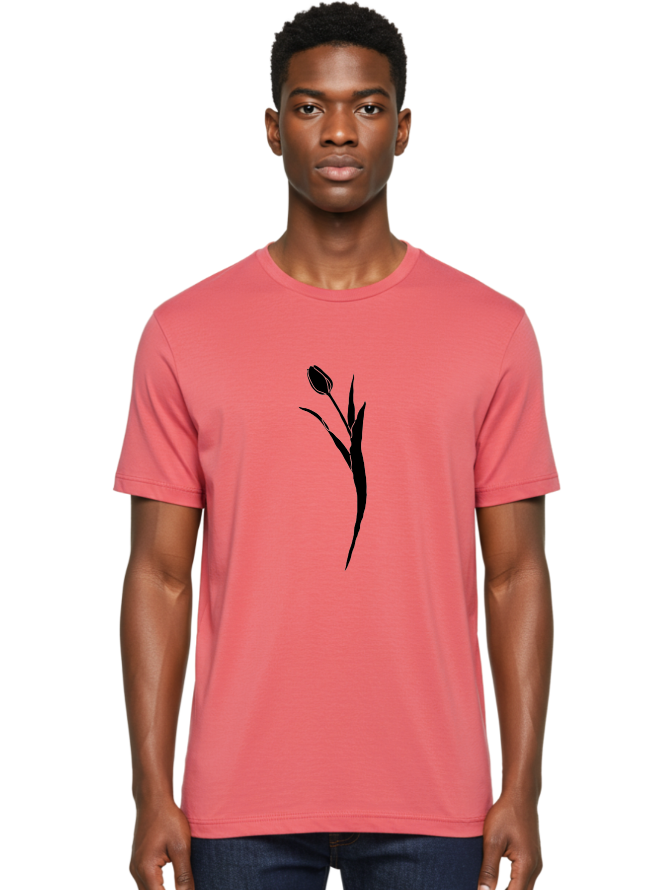 Tulip Men'S Graphic Tee, 100% Cotton, Comfortable Casual Summer Wear, Machine Washable, Tulip Silhouette, Black Flower, Minimalist Design, Simple Graphics, Floral Motif, Elegant Shape, Closed Bloom, Botanical Illustration Aac246