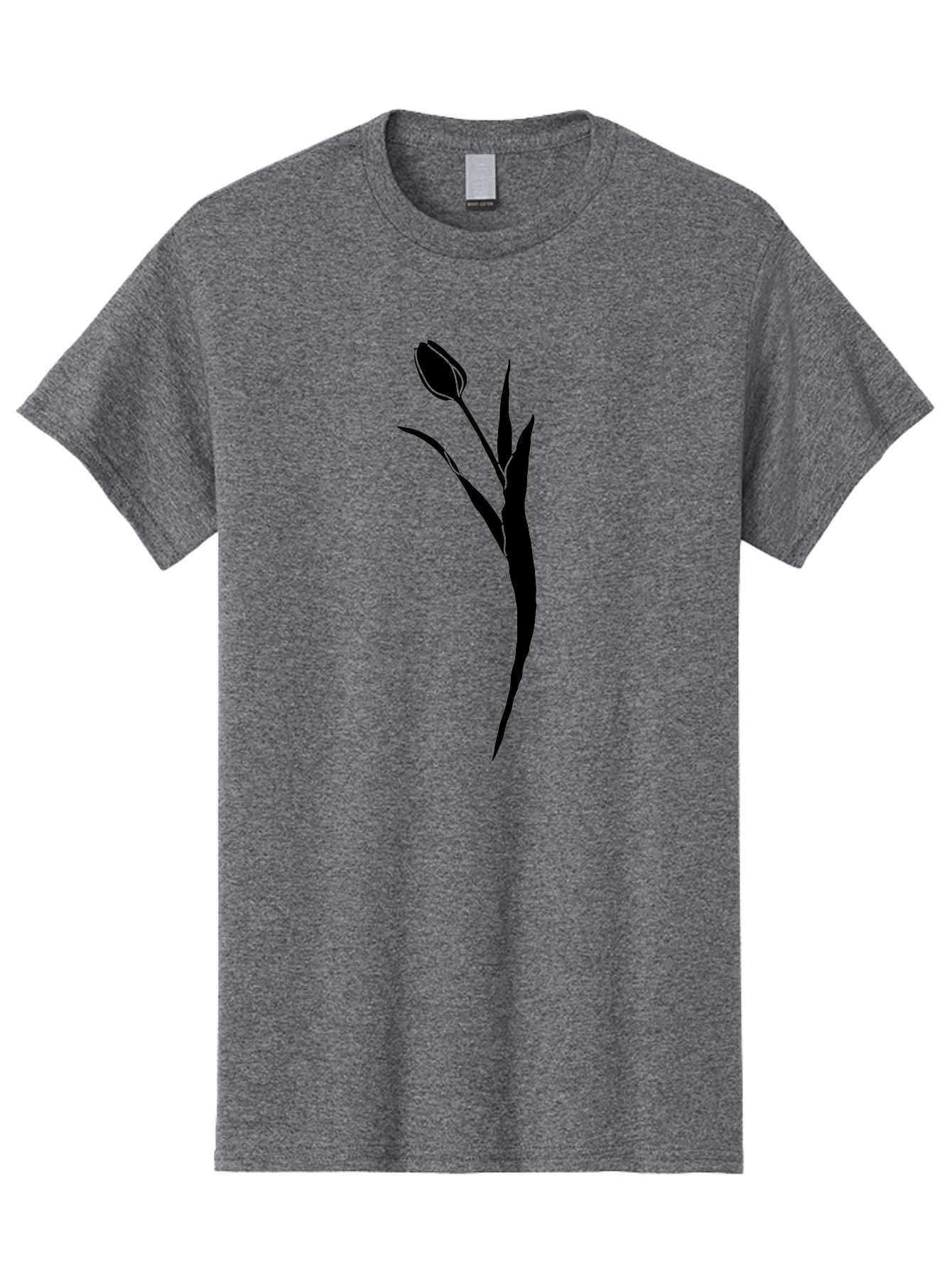 Tulip Men'S Graphic Tee, 100% Cotton, Comfortable Casual Summer Wear, Machine Washable, Tulip Silhouette, Black Flower, Minimalist Design, Simple Graphics, Floral Motif, Elegant Shape, Closed Bloom, Botanical Illustration Aac246