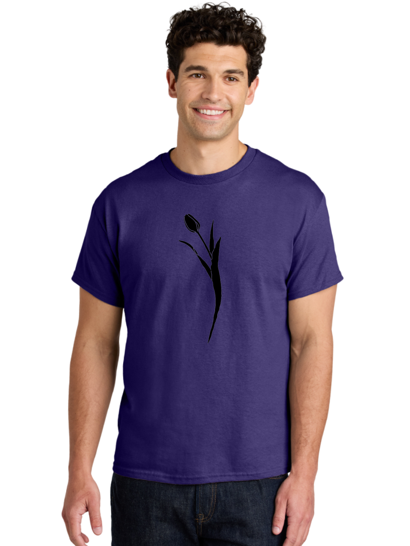 Tulip Men'S Graphic Tee, 100% Cotton, Comfortable Casual Summer Wear, Machine Washable, Tulip Silhouette, Black Flower, Minimalist Design, Simple Graphics, Floral Motif, Elegant Shape, Closed Bloom, Botanical Illustration Aac246