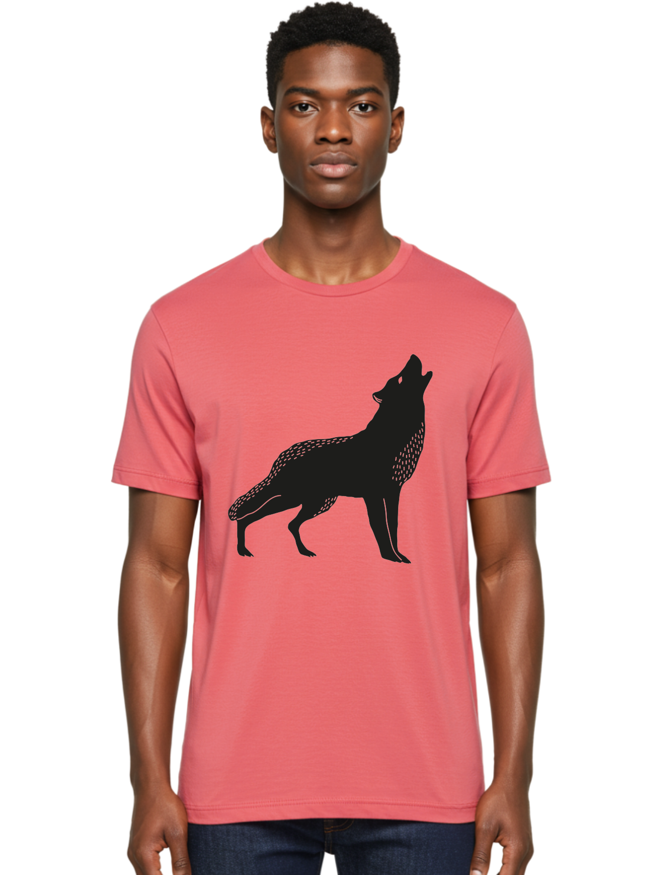 Wolf-Silhouette Men'S Graphic Tee, 100% Cotton, Comfortable Casual Summer Wear, Machine Washable, Wolf Silhouette, Howling At The Moon, Wildlife Art, Animal Graphics, Wild Animal, Abstract Design Aac249