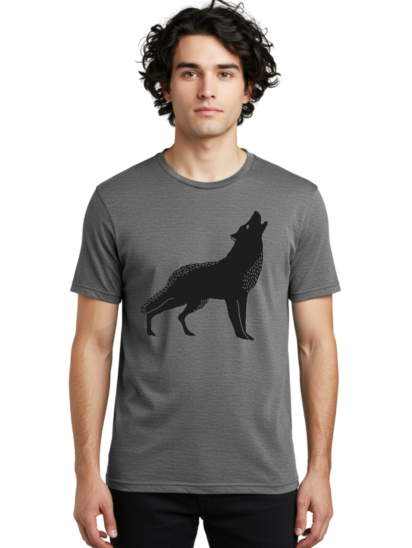Wolf-Silhouette Men'S Graphic Tee, 100% Cotton, Comfortable Casual Summer Wear, Machine Washable, Wolf Silhouette, Howling At The Moon, Wildlife Art, Animal Graphics, Wild Animal, Abstract Design Aac249