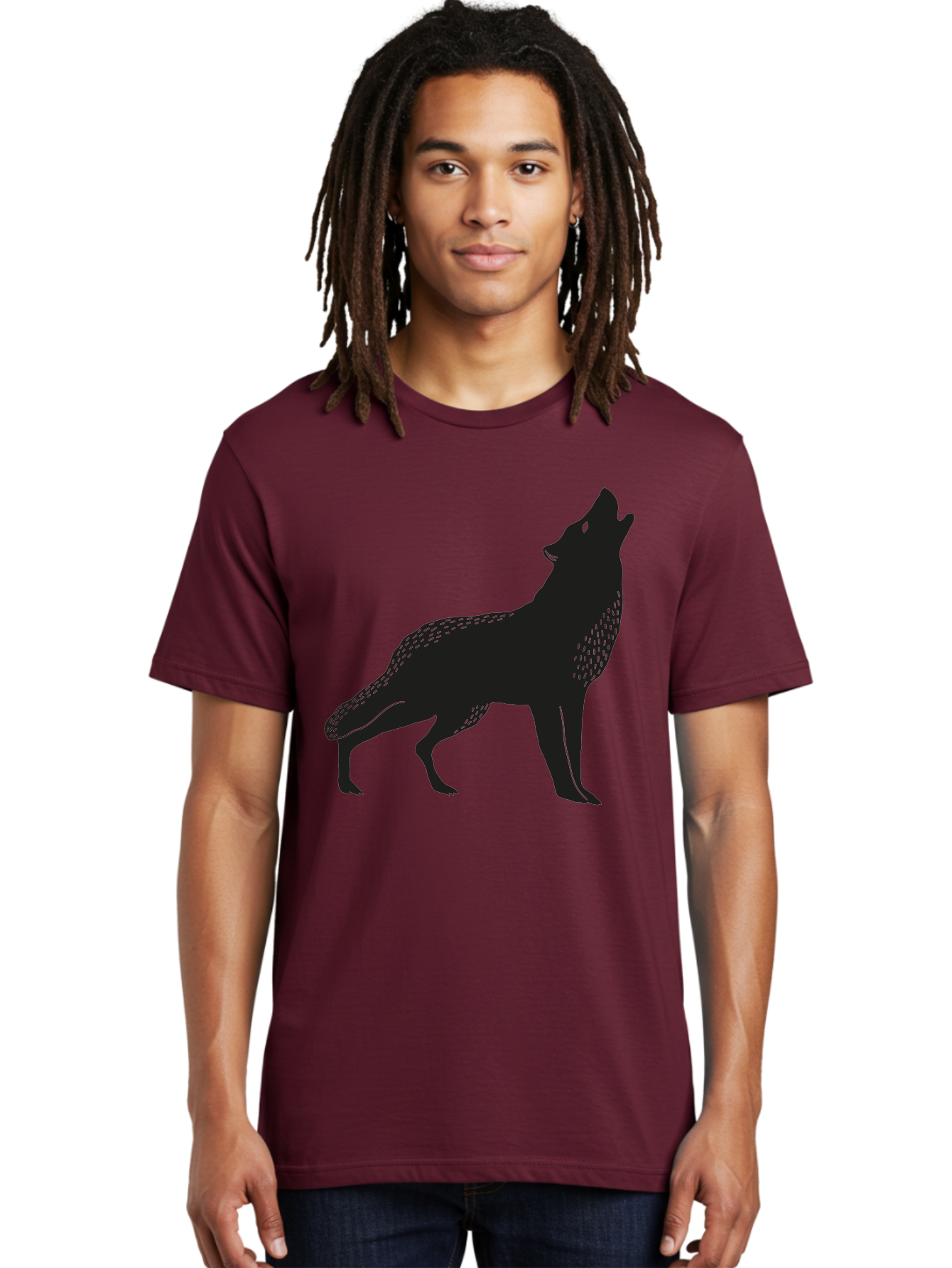 Wolf-Silhouette Men'S Graphic Tee, 100% Cotton, Comfortable Casual Summer Wear, Machine Washable, Wolf Silhouette, Howling At The Moon, Wildlife Art, Animal Graphics, Wild Animal, Abstract Design Aac249