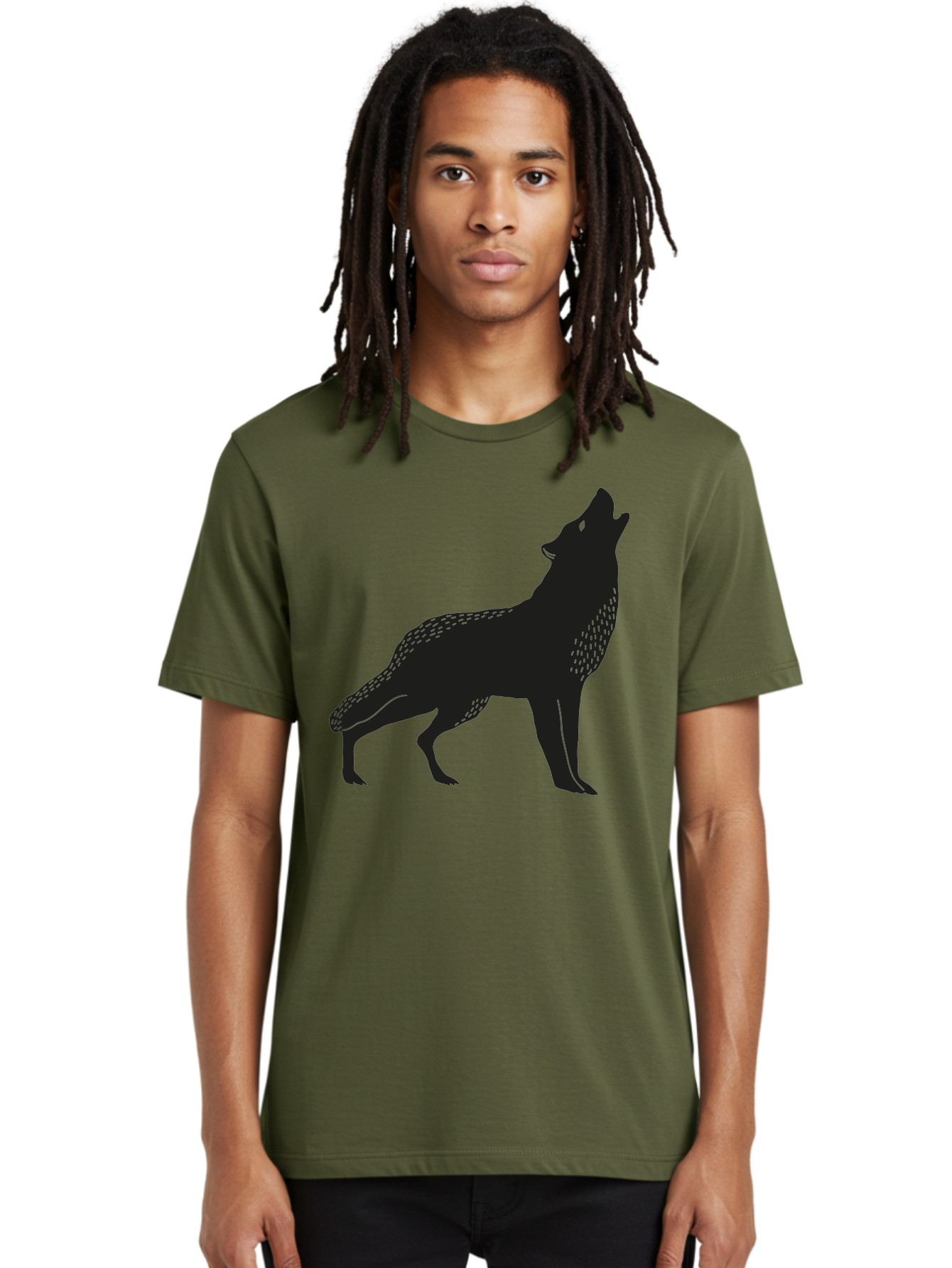 Wolf-Silhouette Men'S Graphic Tee, 100% Cotton, Comfortable Casual Summer Wear, Machine Washable, Wolf Silhouette, Howling At The Moon, Wildlife Art, Animal Graphics, Wild Animal, Abstract Design Aac249