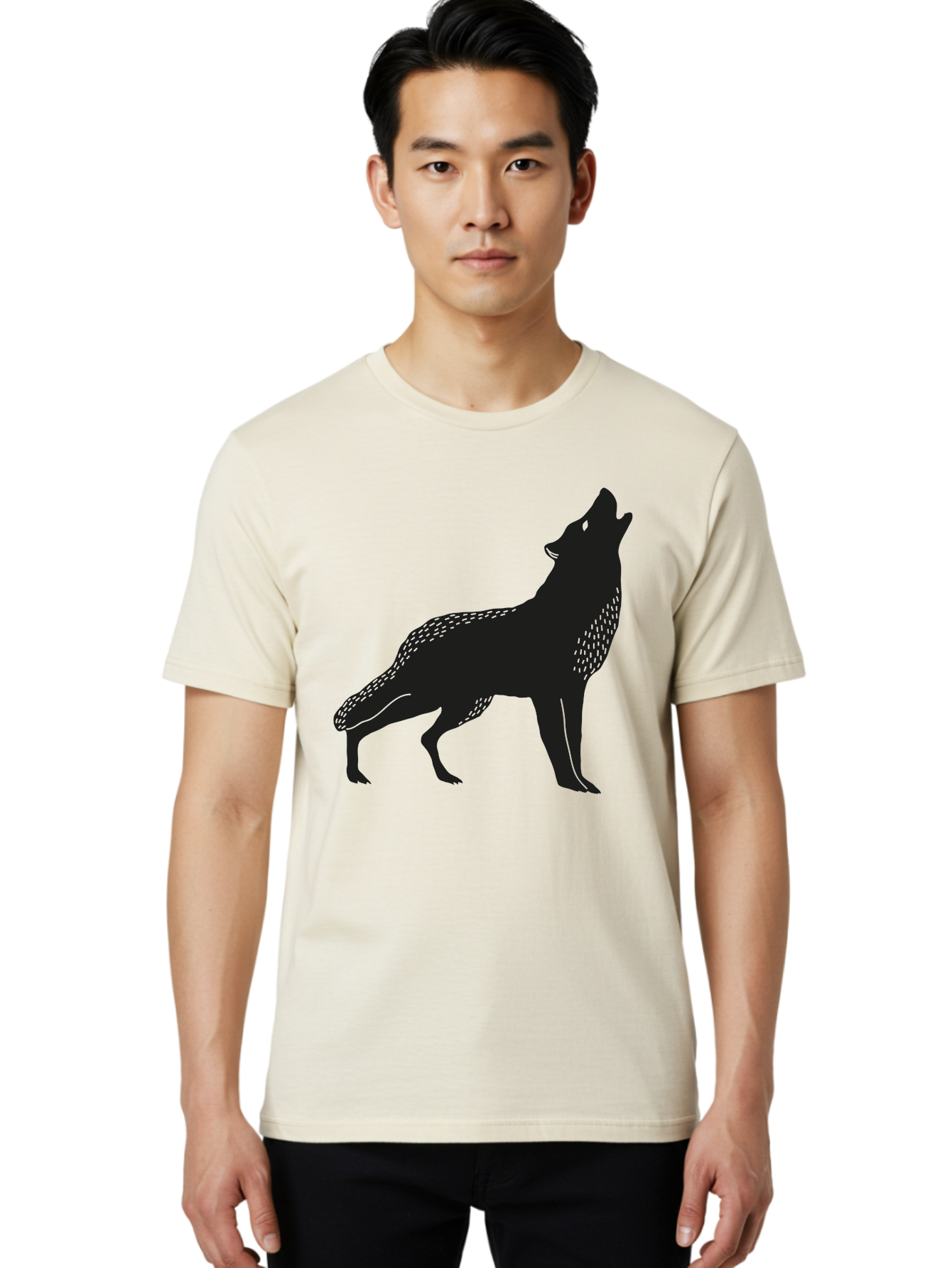 Wolf-Silhouette Men'S Graphic Tee, 100% Cotton, Comfortable Casual Summer Wear, Machine Washable, Wolf Silhouette, Howling At The Moon, Wildlife Art, Animal Graphics, Wild Animal, Abstract Design Aac249