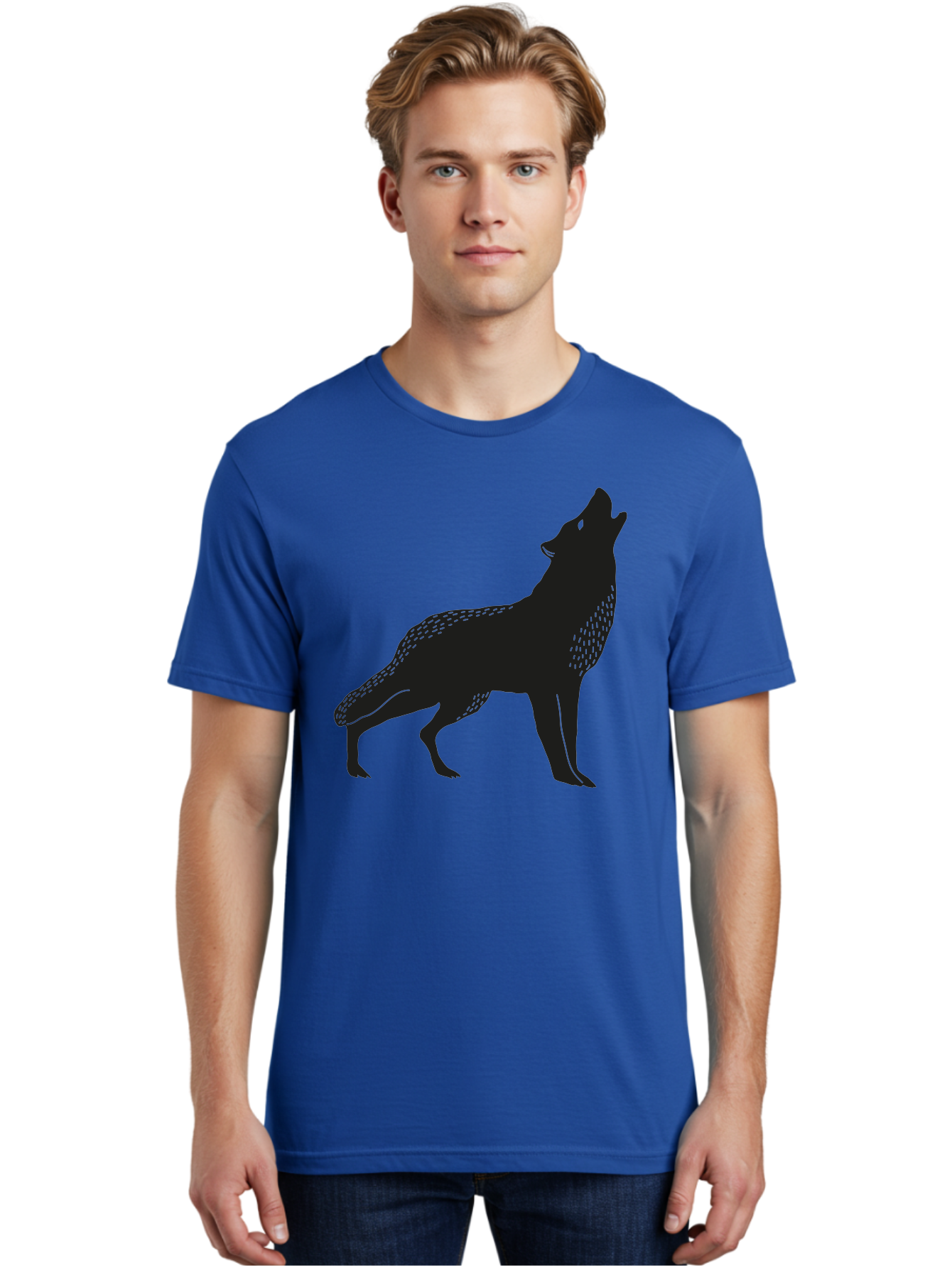Wolf-Silhouette Men'S Graphic Tee, 100% Cotton, Comfortable Casual Summer Wear, Machine Washable, Wolf Silhouette, Howling At The Moon, Wildlife Art, Animal Graphics, Wild Animal, Abstract Design Aac249