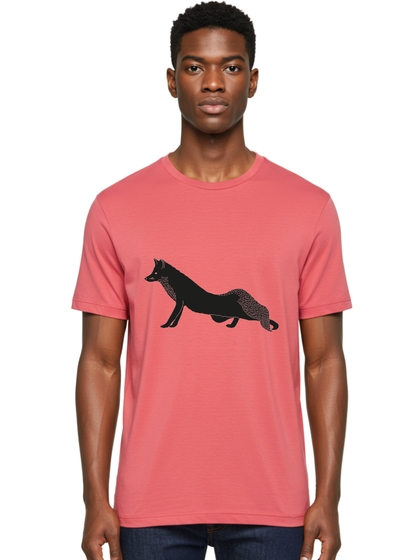 Wolf Men'S Graphic Tee, 100% Cotton, Comfortable Casual Summer Wear, Machine Washable, Black Fox Silhouette, Wild Animal, Wildlife, Nature, Furry Creature, Forest Dweller, Sharp Features, Minimalist Design Aac250
