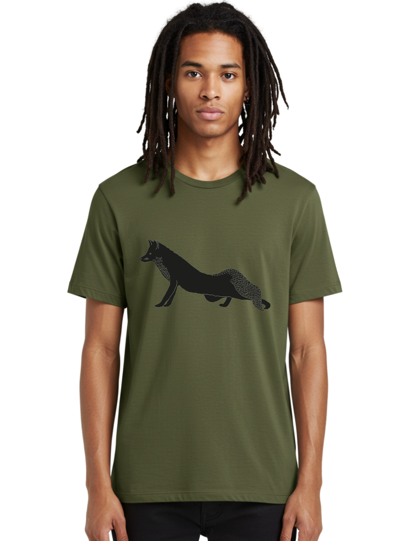 Wolf Men'S Graphic Tee, 100% Cotton, Comfortable Casual Summer Wear, Machine Washable, Black Fox Silhouette, Wild Animal, Wildlife, Nature, Furry Creature, Forest Dweller, Sharp Features, Minimalist Design Aac250