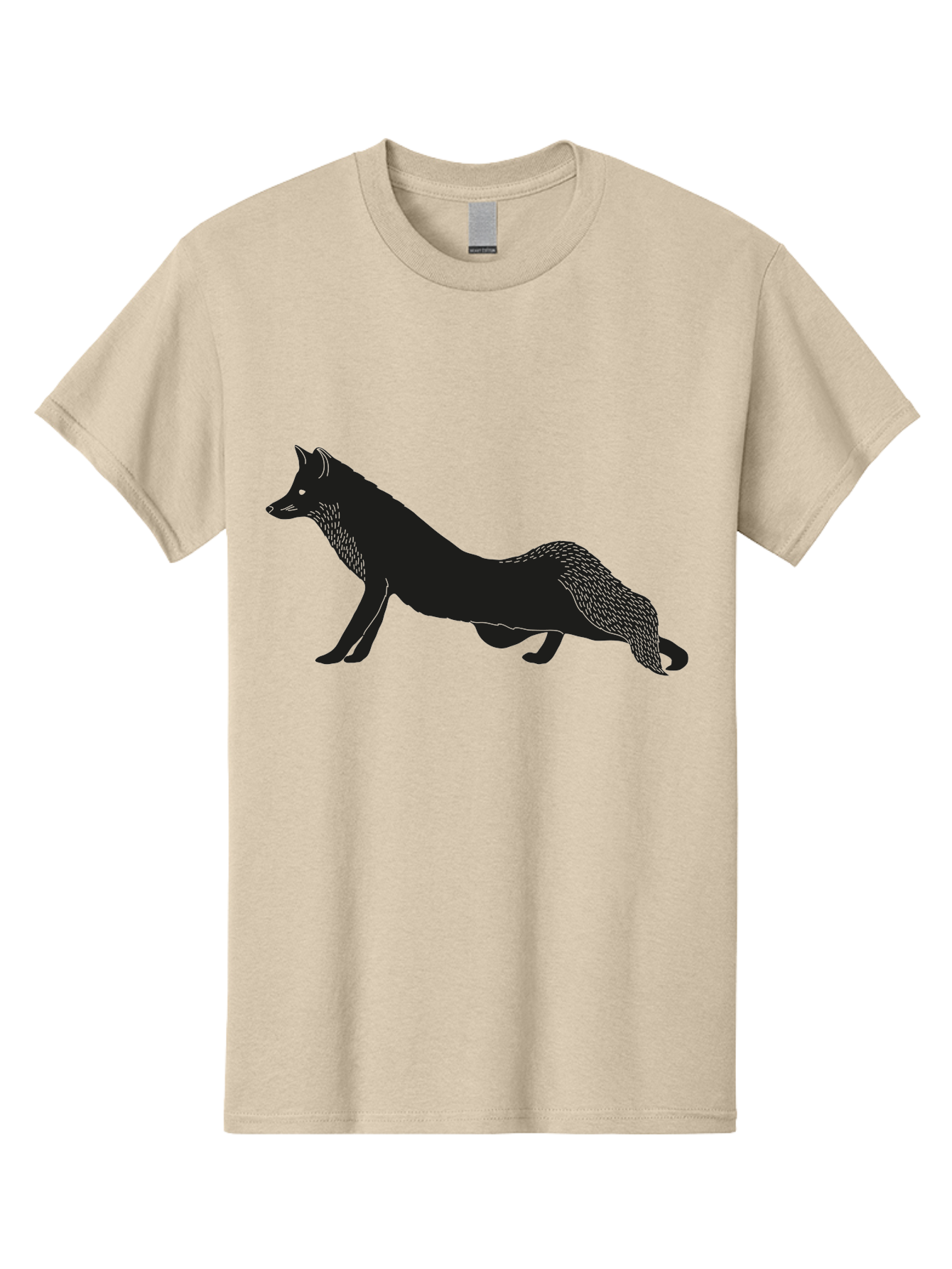 Wolf Men'S Graphic Tee, 100% Cotton, Comfortable Casual Summer Wear, Machine Washable, Black Fox Silhouette, Wild Animal, Wildlife, Nature, Furry Creature, Forest Dweller, Sharp Features, Minimalist Design Aac250