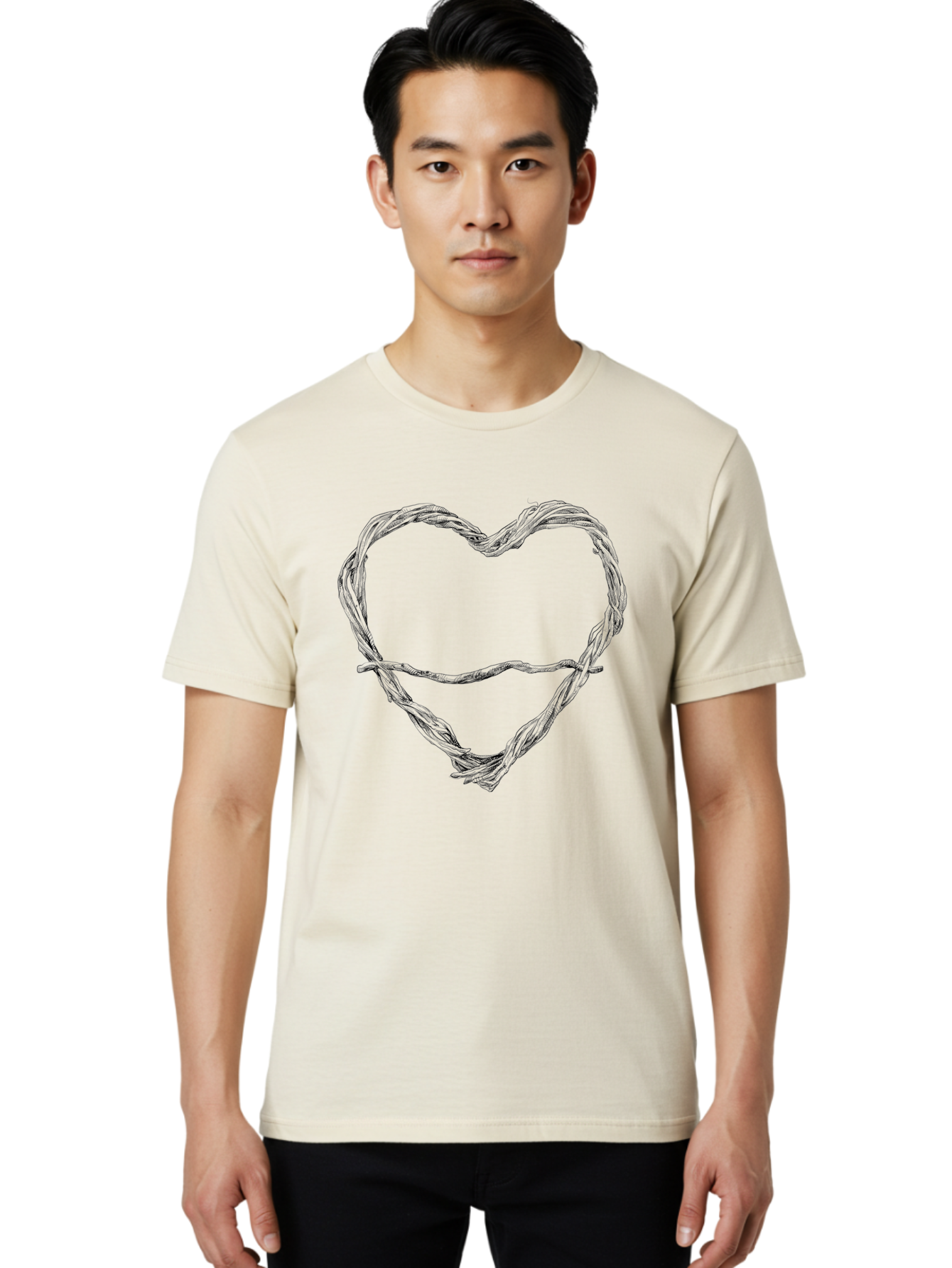Barbed-Wire-Heart Men'S Graphic Tee, 100% Cotton, Comfortable Casual Summer Wear, Machine Washable, Barbed Wire, Heart Shape, Twisted Metal, Symbolic Representation, Emotional Expression, Protest Art, Social Commentary, Edgy Design, Aac251