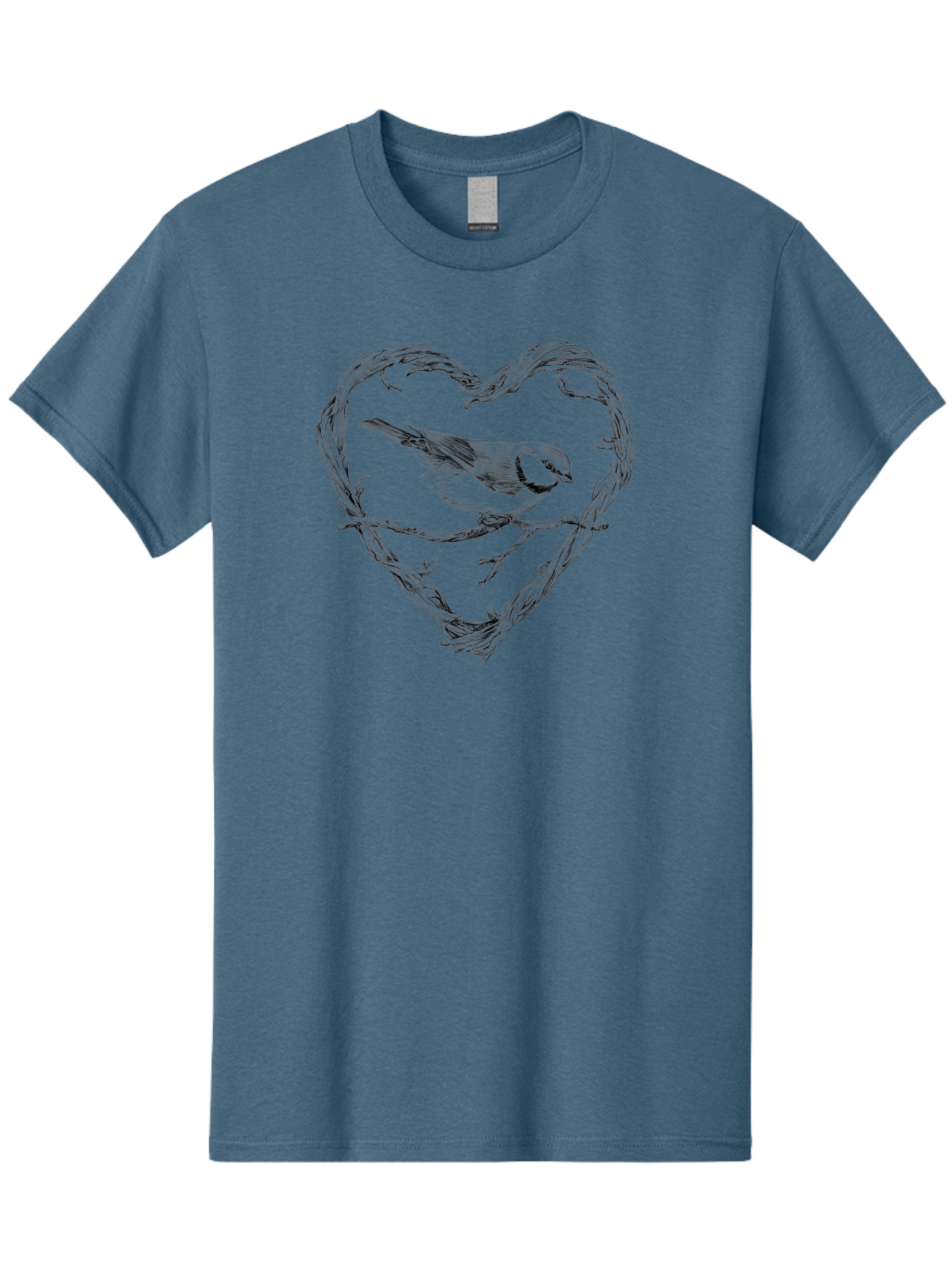 Bird-In-Heart Men'S Graphic Tee, 100% Cotton, Comfortable Casual Summer Wear, Machine Washable, Bird On Branch, Heart-Shaped Frame, Twigs And Leaves, Black And White Illustration, Bird Watching, Wildlife Art, Symbolic Heart, Love For Nature Aac252