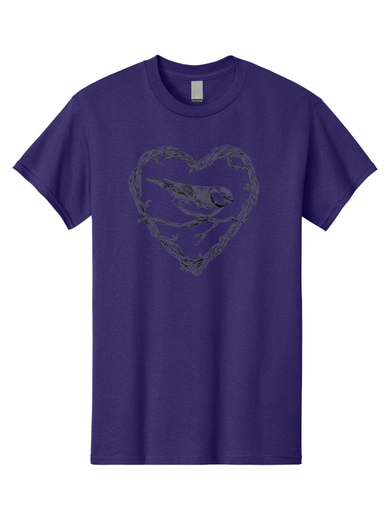 Bird-In-Heart Men'S Graphic Tee, 100% Cotton, Comfortable Casual Summer Wear, Machine Washable, Bird On Branch, Heart-Shaped Frame, Twigs And Leaves, Black And White Illustration, Bird Watching, Wildlife Art, Symbolic Heart, Love For Nature Aac252