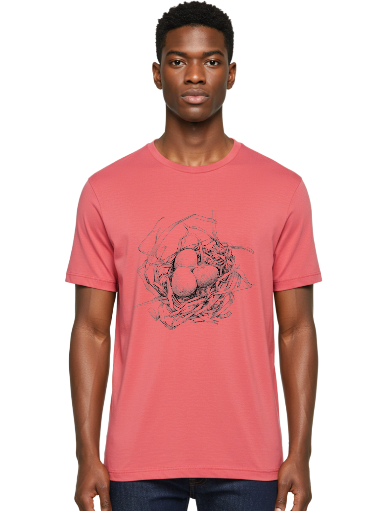 Bird-S-Nest Men'S Graphic Tee, 100% Cotton, Comfortable Casual Summer Wear, Machine Washable, Bird'S Nest, Eggs, Wildlife, Natural Habitat, Birdwatching, Nesting Season, Serene Atmosphere, Delicate Illustration Aac253