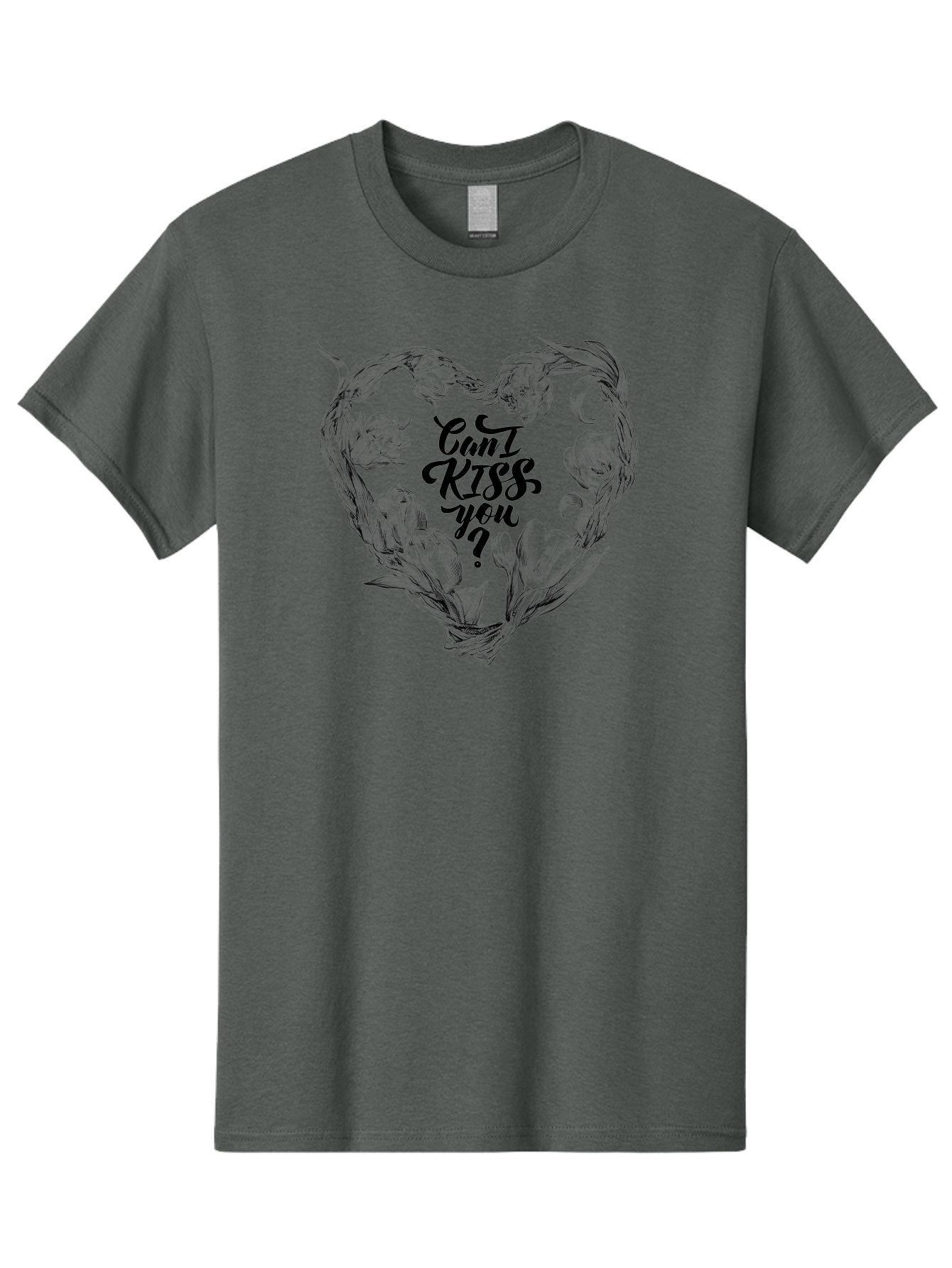 Cant-Kiss-You Men'S Graphic Tee, 100% Cotton, Comfortable Casual Summer Wear, Machine Washable, Romantic Illustration, Floral Heart, Love Quote, Elegant Typography, Flowers, Heart Shape, Valentines Day Aac254