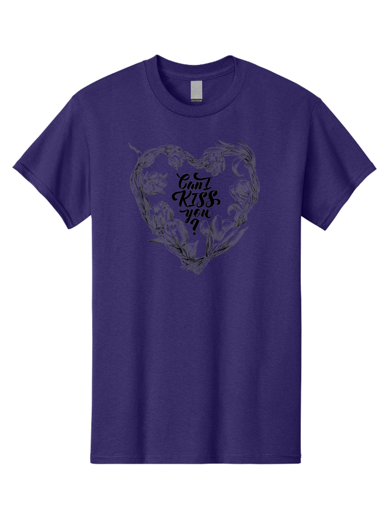 Cant-Kiss-You Men'S Graphic Tee, 100% Cotton, Comfortable Casual Summer Wear, Machine Washable, Romantic Illustration, Floral Heart, Love Quote, Elegant Typography, Flowers, Heart Shape, Valentines Day Aac254