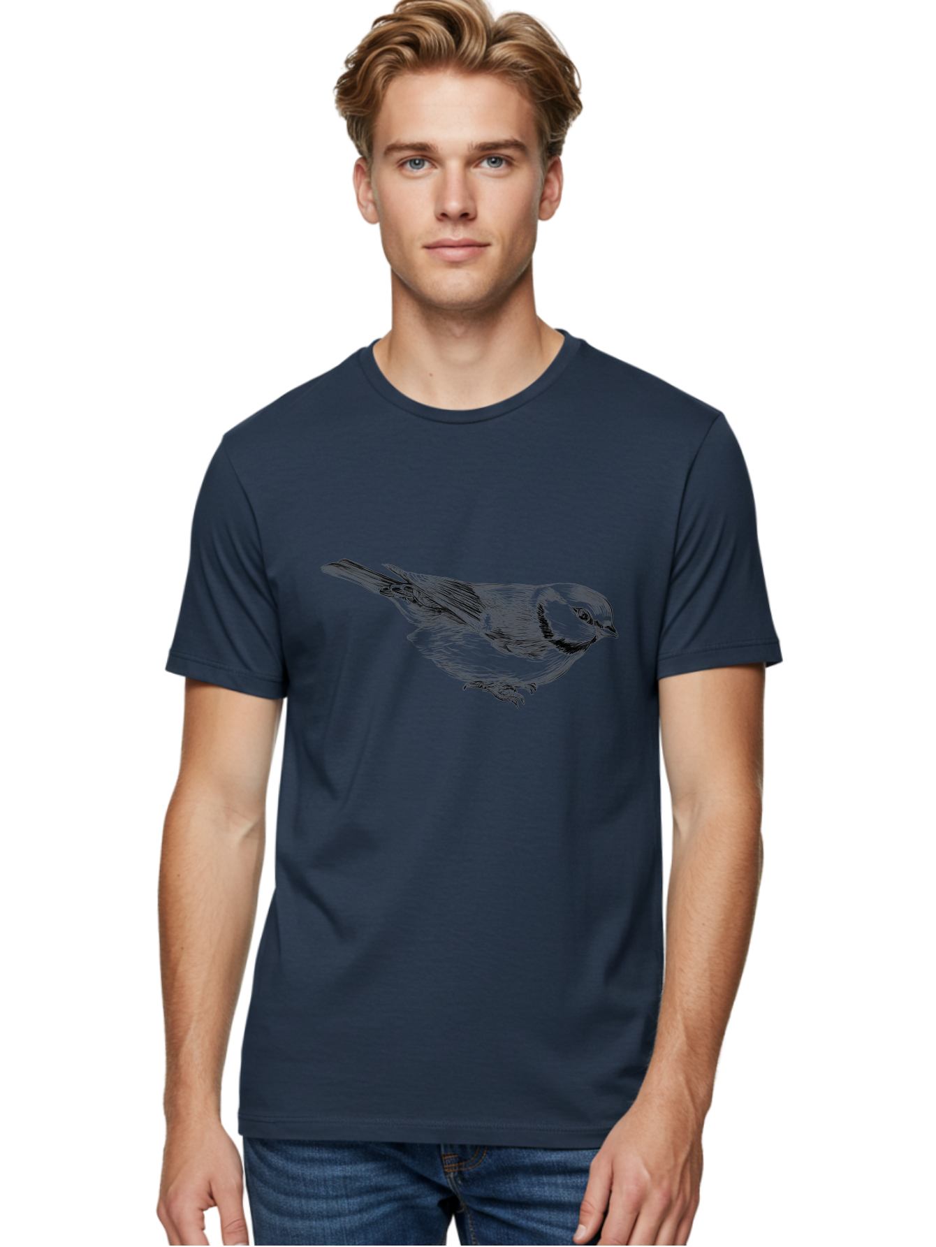 Chickadee Men'S Graphic Tee, 100% Cotton, Comfortable Casual Summer Wear, Machine Washable, Black-Capped Chickadee, Bird Illustration, Sketch Art, Wildlife Artwork, Birdwatching, Nature Lover, Ornithology, Detailed Drawing, Bird Species, Aac255