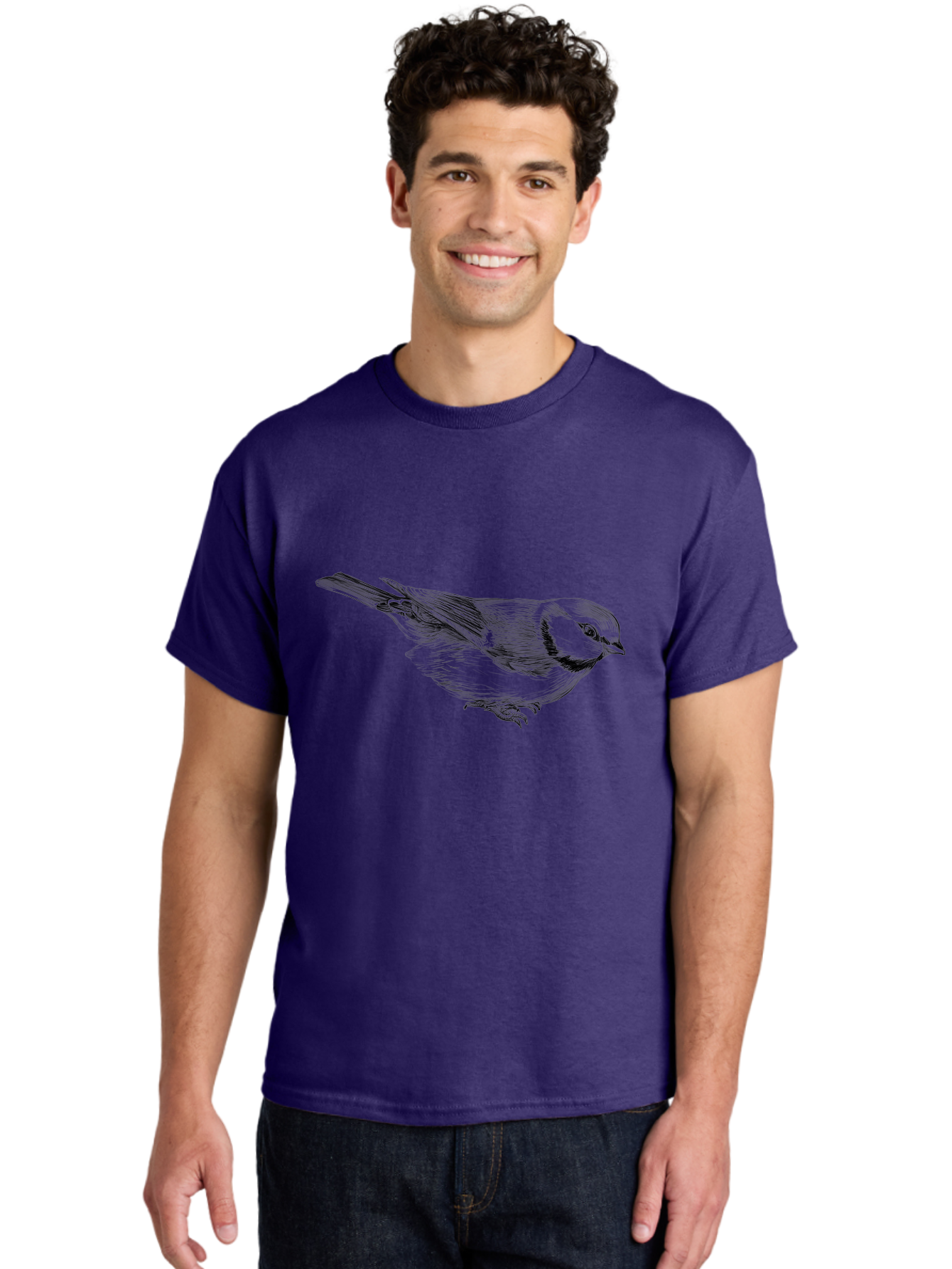 Chickadee Men'S Graphic Tee, 100% Cotton, Comfortable Casual Summer Wear, Machine Washable, Black-Capped Chickadee, Bird Illustration, Sketch Art, Wildlife Artwork, Birdwatching, Nature Lover, Ornithology, Detailed Drawing, Bird Species, Aac255