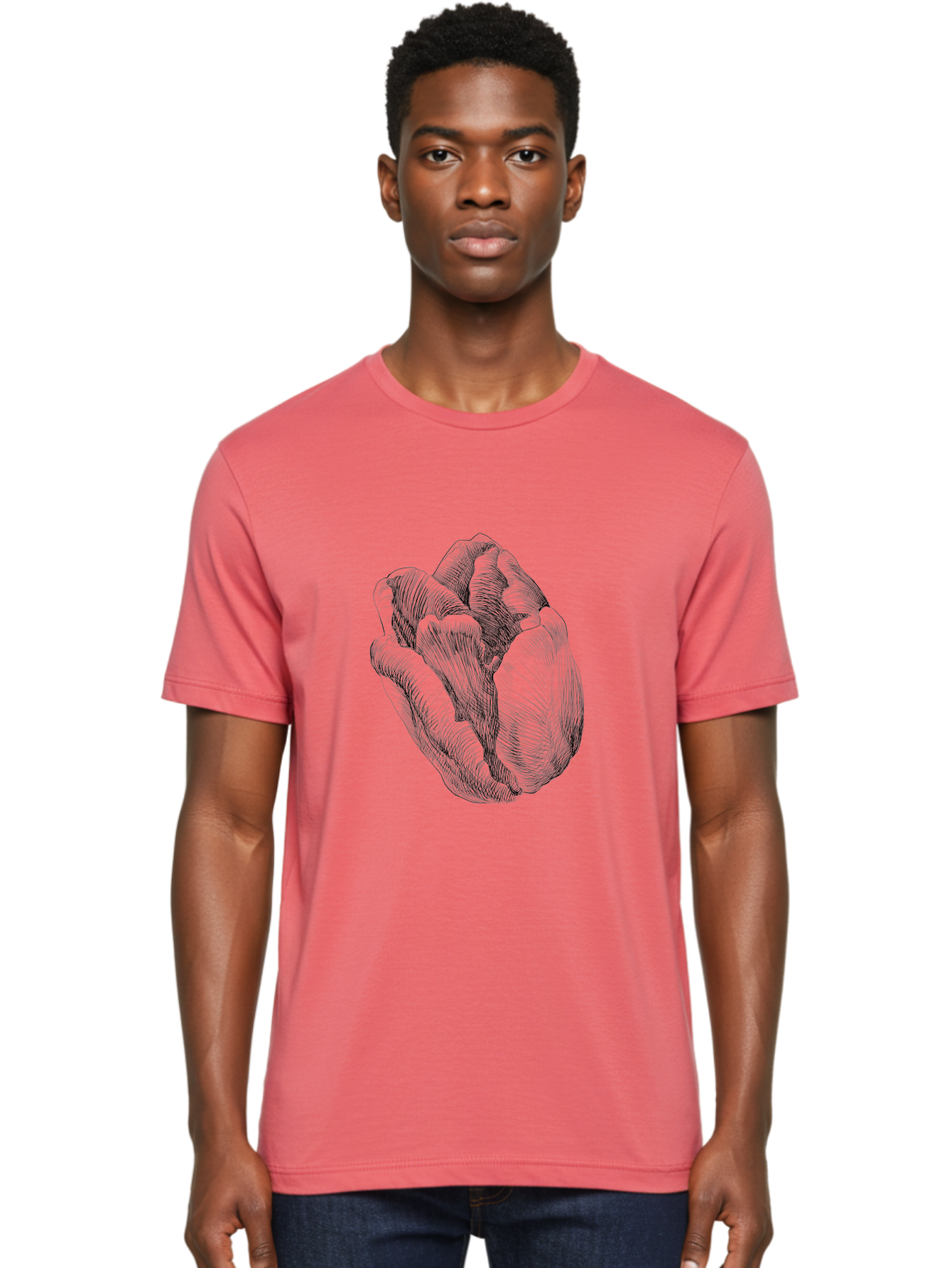 Fist Men'S Graphic Tee, 100% Cotton, Comfortable Casual Summer Wear, Machine Washable, Rosebud, Hand Drawn Illustration, Floral Art, Sketch Style, Elegant Design, Bold Lines, Minimalist Aesthetic, Symbolic Flower Aac256