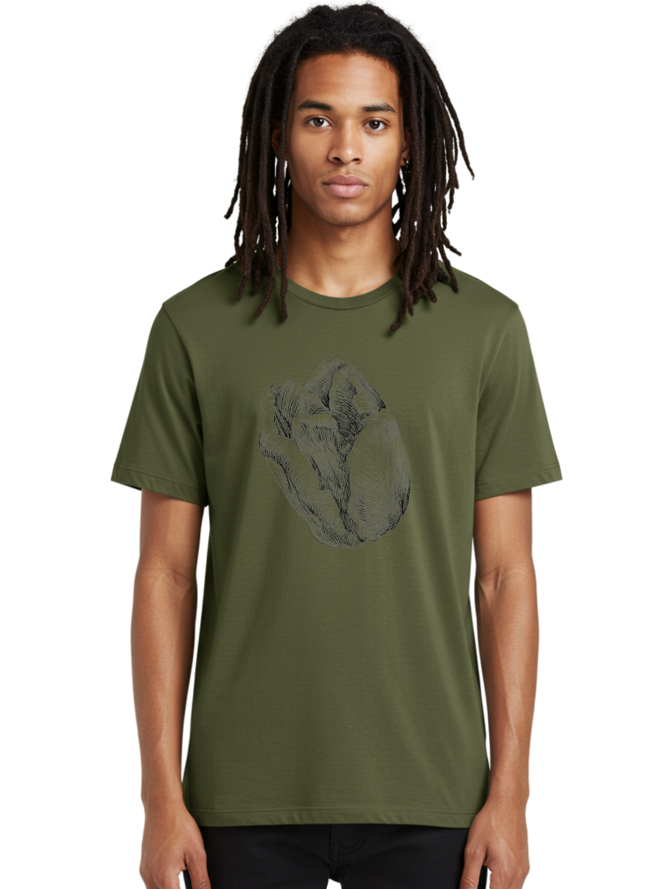 Fist Men'S Graphic Tee, 100% Cotton, Comfortable Casual Summer Wear, Machine Washable, Rosebud, Hand Drawn Illustration, Floral Art, Sketch Style, Elegant Design, Bold Lines, Minimalist Aesthetic, Symbolic Flower Aac256