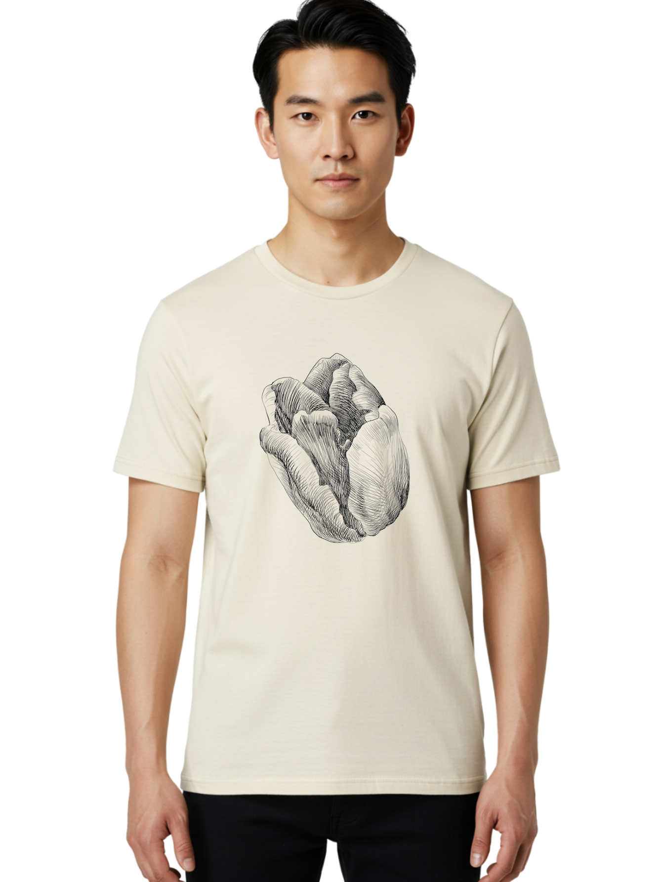 Fist Men'S Graphic Tee, 100% Cotton, Comfortable Casual Summer Wear, Machine Washable, Rosebud, Hand Drawn Illustration, Floral Art, Sketch Style, Elegant Design, Bold Lines, Minimalist Aesthetic, Symbolic Flower Aac256