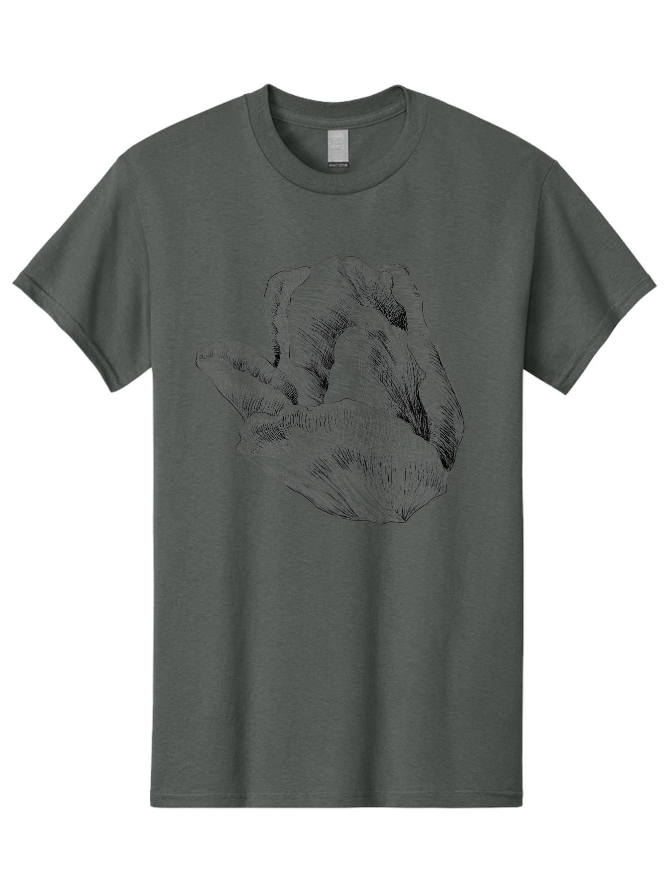 Hand-Gesture Men'S Graphic Tee, 100% Cotton, Comfortable Casual Summer Wear, Machine Washable, Hand Holding Flower, Floral Design, Botanical Art, Illustration, Sketch, Black Lines, Leafy Greens, Delicate Petals, Artistic Expression, Aac257