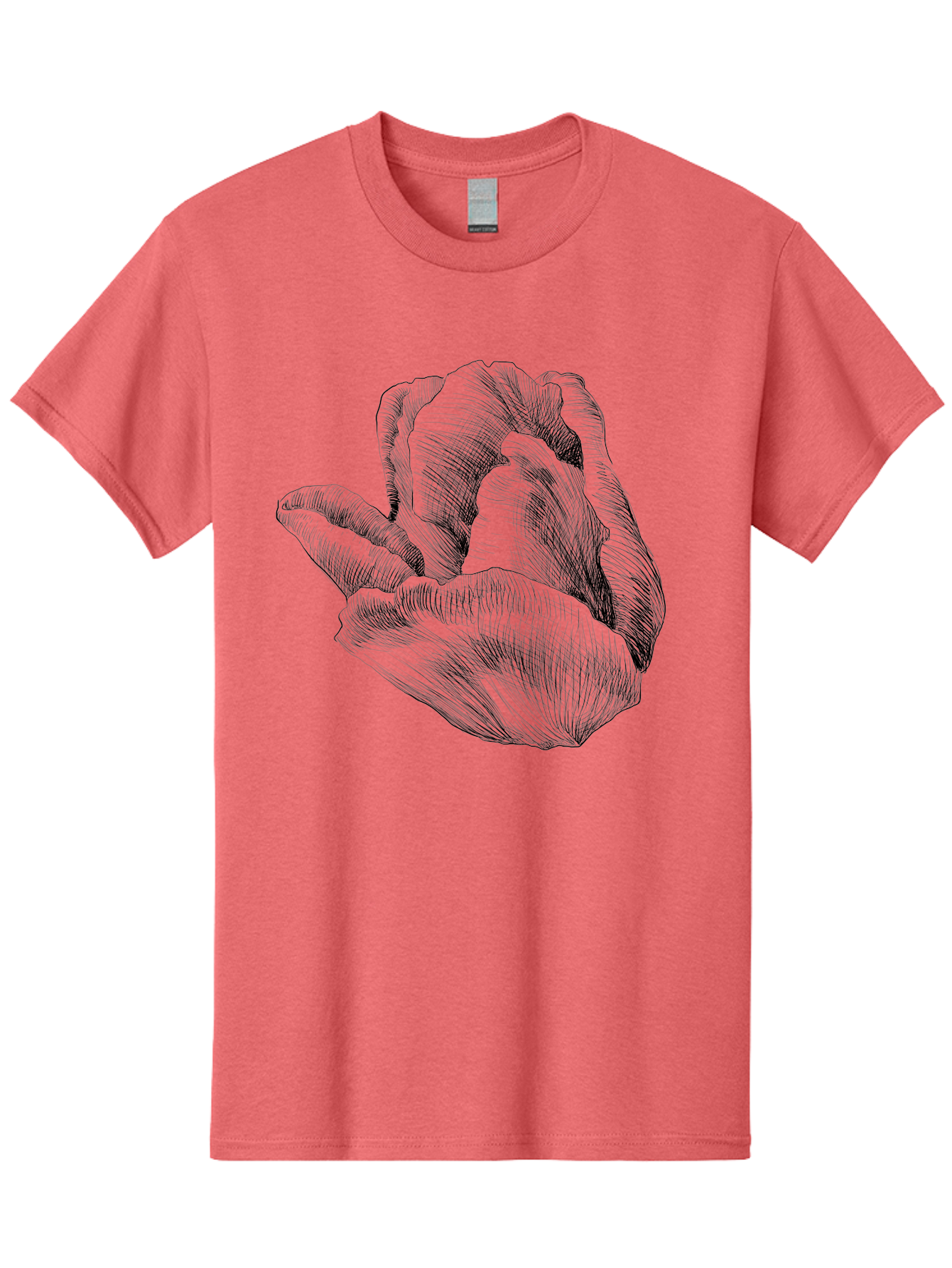 Hand-Gesture Men'S Graphic Tee, 100% Cotton, Comfortable Casual Summer Wear, Machine Washable, Hand Holding Flower, Floral Design, Botanical Art, Illustration, Sketch, Black Lines, Leafy Greens, Delicate Petals, Artistic Expression, Aac257