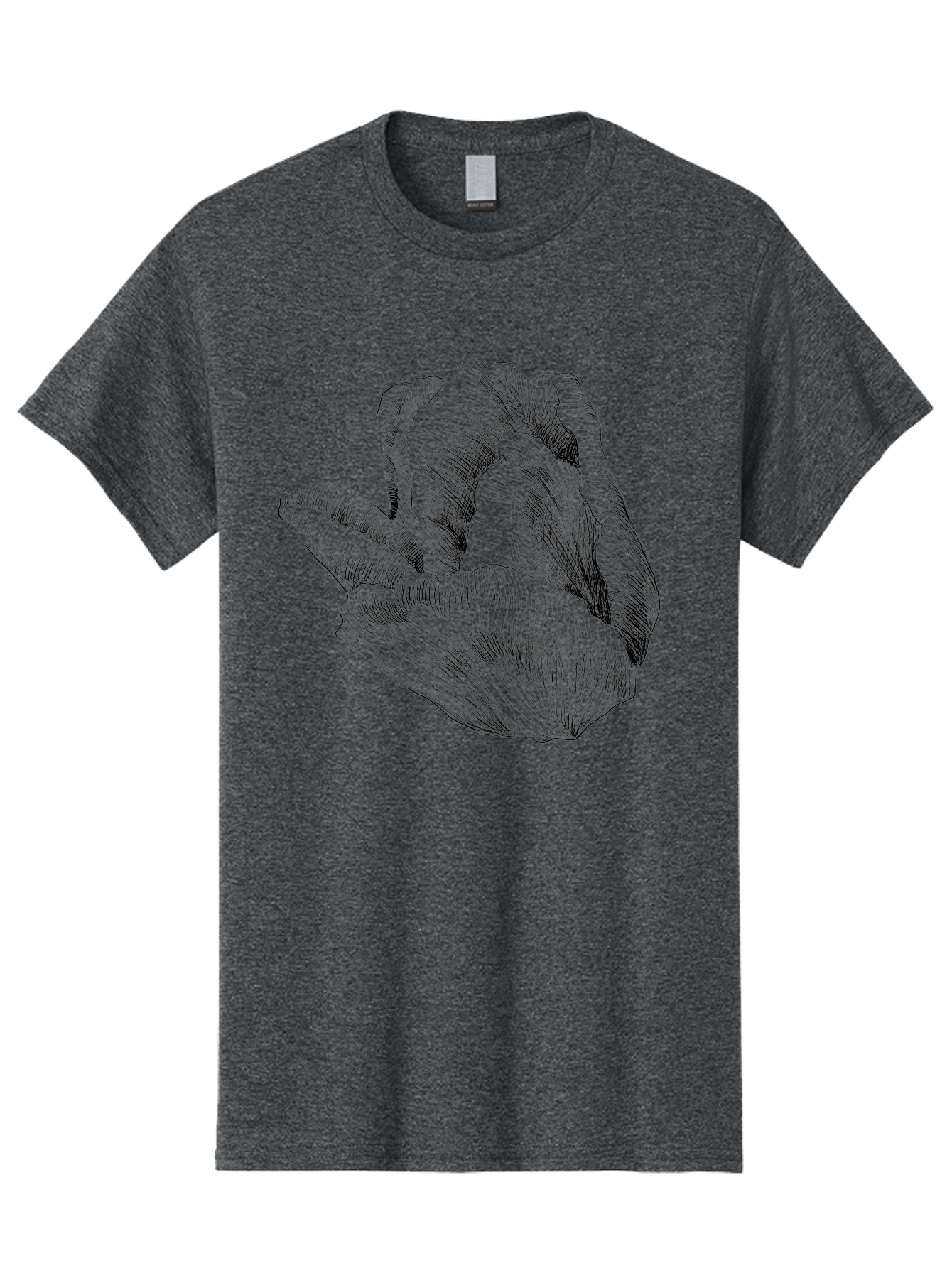 Hand-Gesture Men'S Graphic Tee, 100% Cotton, Comfortable Casual Summer Wear, Machine Washable, Hand Holding Flower, Floral Design, Botanical Art, Illustration, Sketch, Black Lines, Leafy Greens, Delicate Petals, Artistic Expression, Aac257