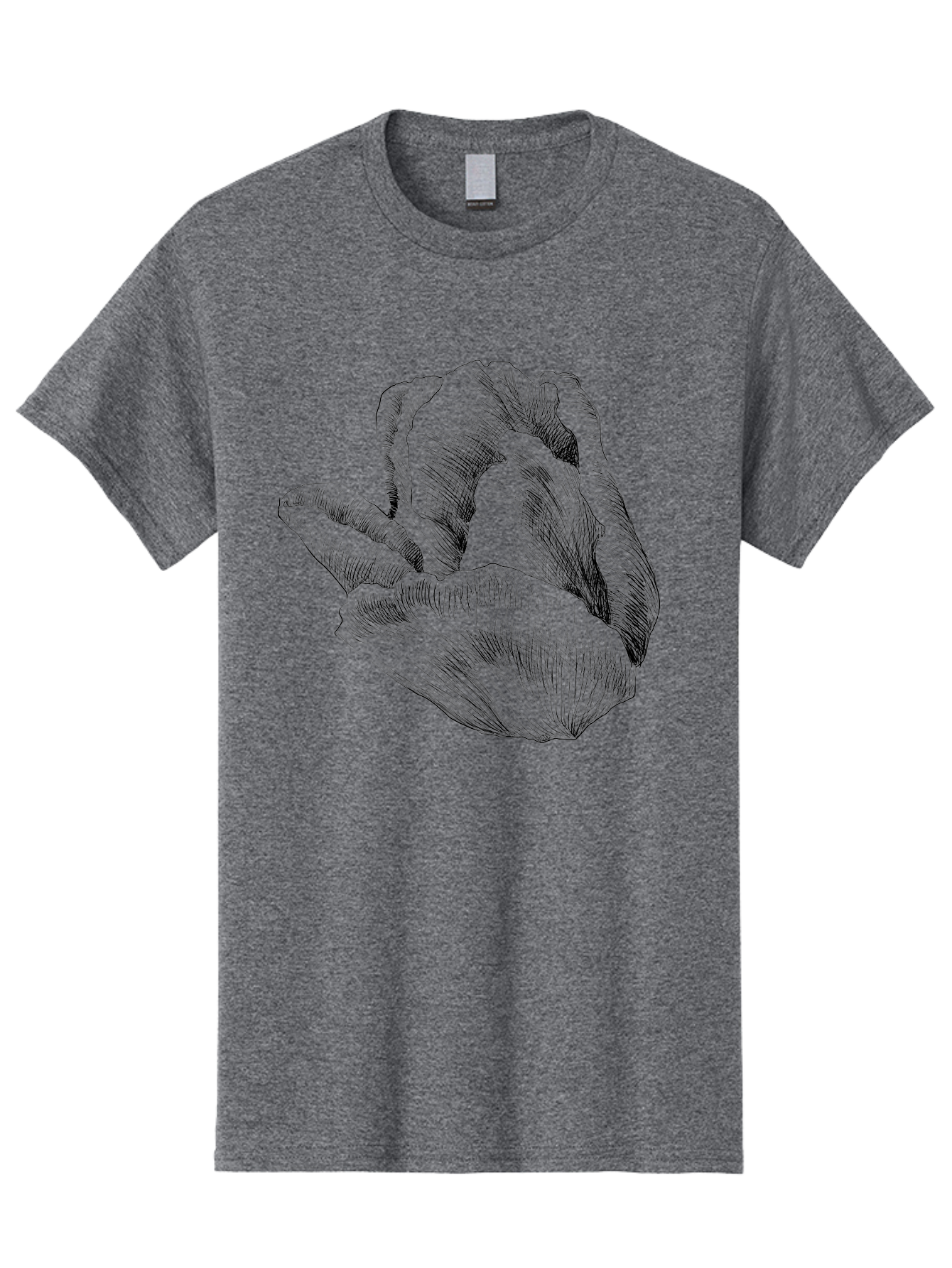 Hand-Gesture Men'S Graphic Tee, 100% Cotton, Comfortable Casual Summer Wear, Machine Washable, Hand Holding Flower, Floral Design, Botanical Art, Illustration, Sketch, Black Lines, Leafy Greens, Delicate Petals, Artistic Expression, Aac257