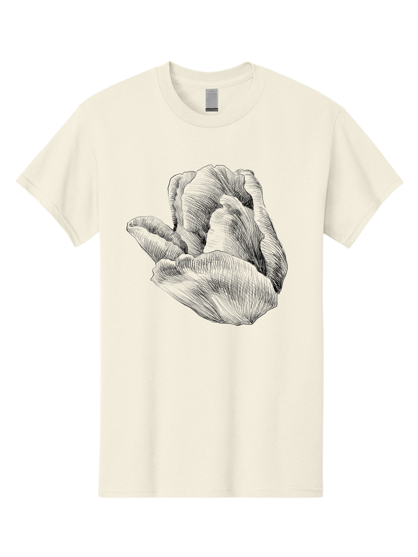 Hand-Gesture Men'S Graphic Tee, 100% Cotton, Comfortable Casual Summer Wear, Machine Washable, Hand Holding Flower, Floral Design, Botanical Art, Illustration, Sketch, Black Lines, Leafy Greens, Delicate Petals, Artistic Expression, Aac257
