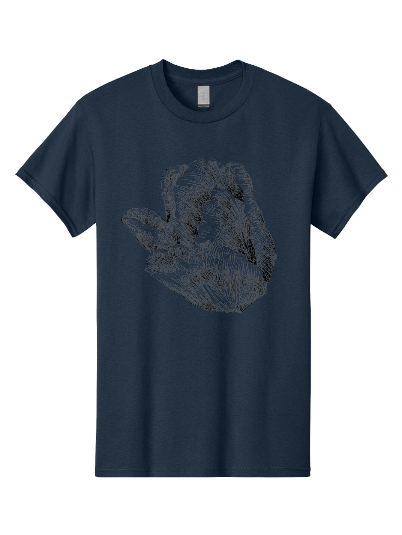 Hand-Gesture Men'S Graphic Tee, 100% Cotton, Comfortable Casual Summer Wear, Machine Washable, Hand Holding Flower, Floral Design, Botanical Art, Illustration, Sketch, Black Lines, Leafy Greens, Delicate Petals, Artistic Expression, Aac257