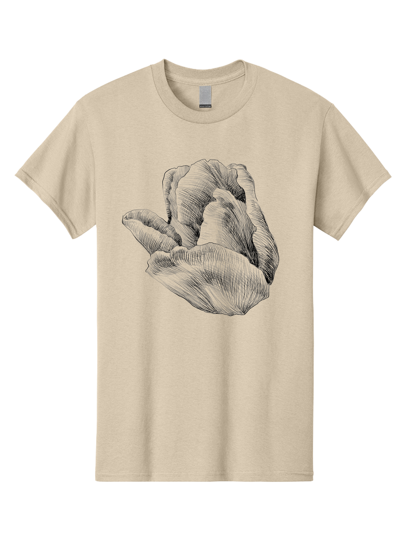 Hand-Gesture Men'S Graphic Tee, 100% Cotton, Comfortable Casual Summer Wear, Machine Washable, Hand Holding Flower, Floral Design, Botanical Art, Illustration, Sketch, Black Lines, Leafy Greens, Delicate Petals, Artistic Expression, Aac257