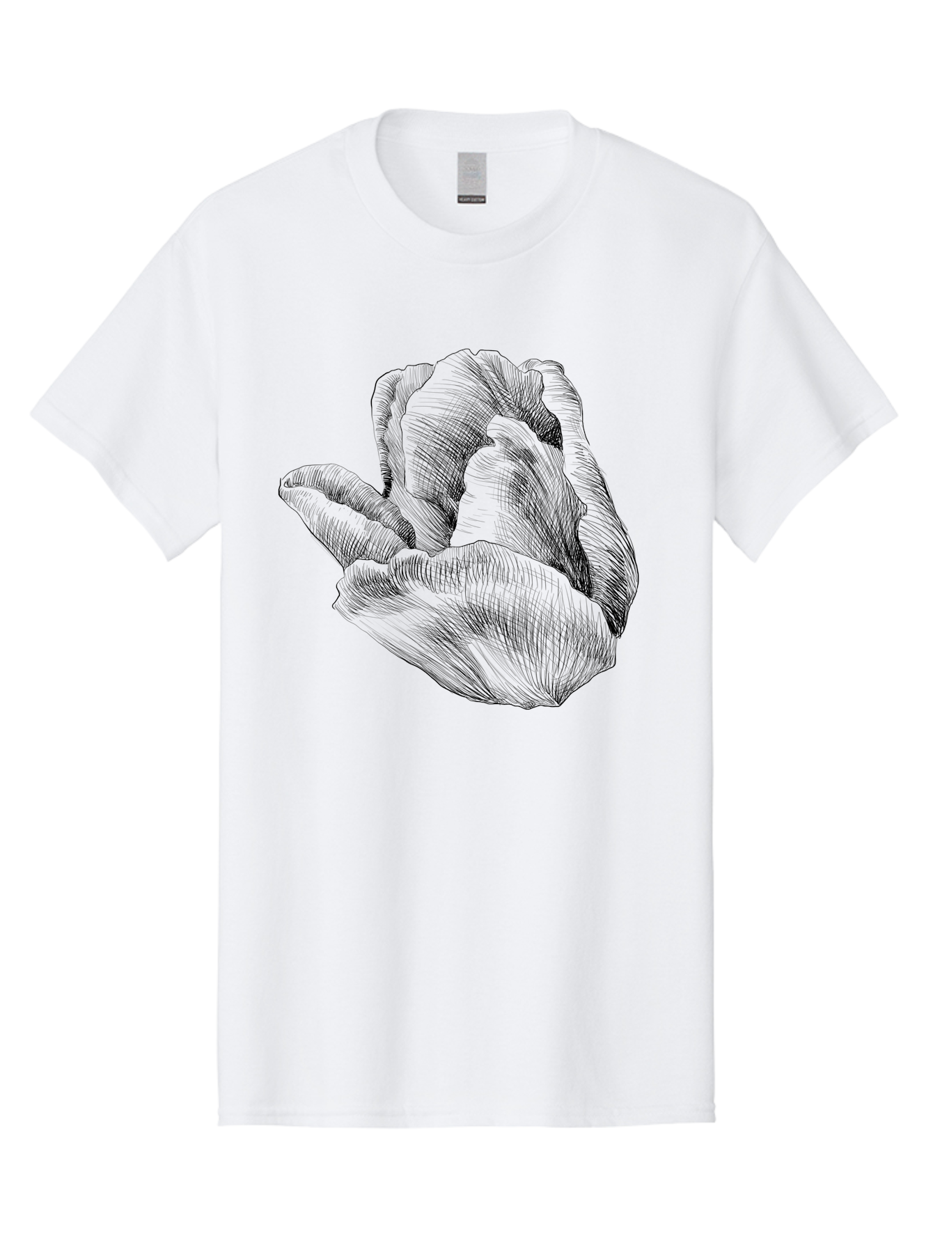 Hand-Gesture Men'S Graphic Tee, 100% Cotton, Comfortable Casual Summer Wear, Machine Washable, Hand Holding Flower, Floral Design, Botanical Art, Illustration, Sketch, Black Lines, Leafy Greens, Delicate Petals, Artistic Expression, Aac257