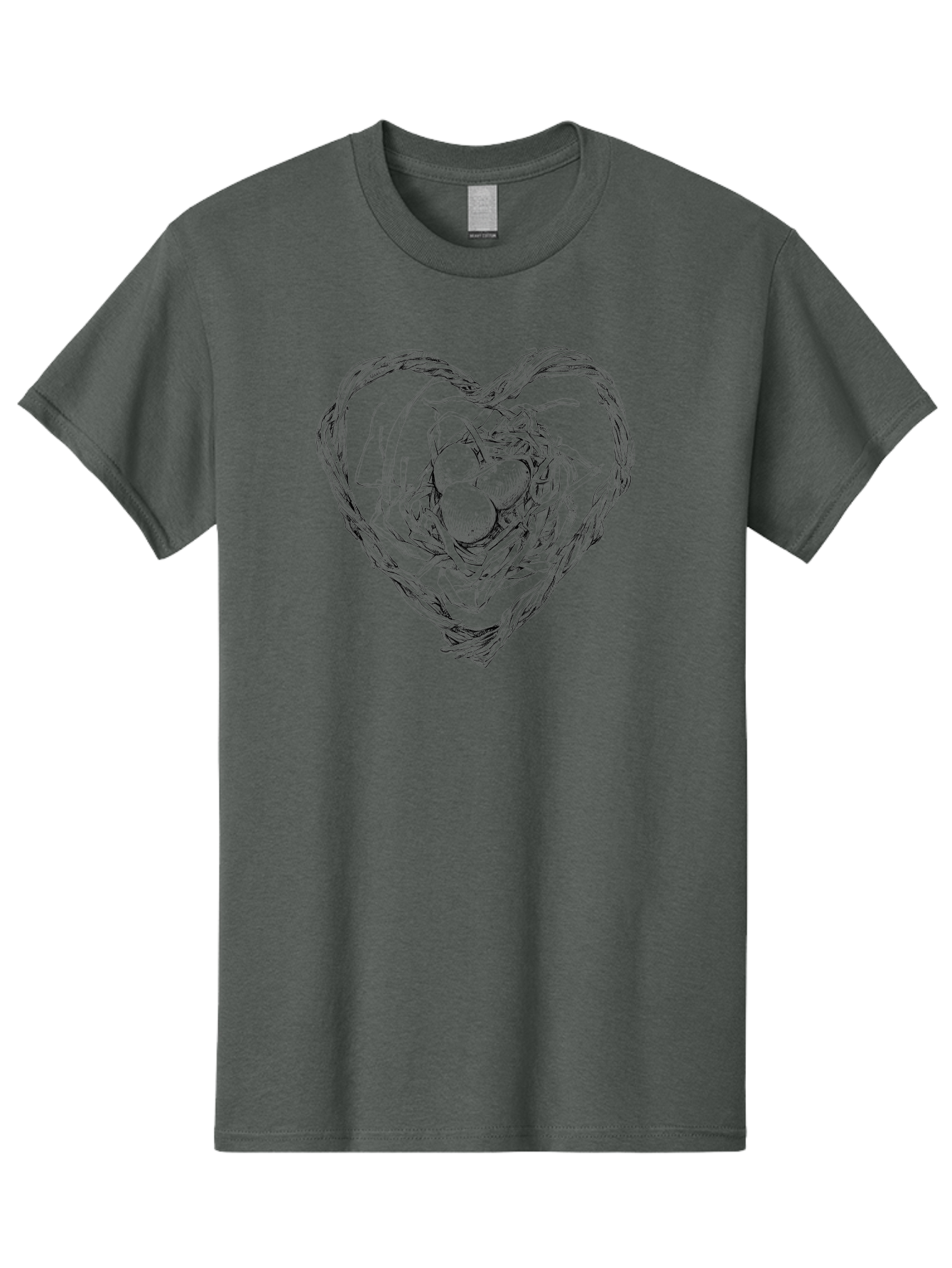 Heart-Shaped-Nest-With-Eggs Men'S Graphic Tee, 100% Cotton, Comfortable Casual Summer Wear, Machine Washable, Heart Shaped Bird Nest, Three Eggs, Twigs And Leaves, Love Symbol, Nature Illustration, Bird'S Nest, Easter Eggs, Spring Theme, Aac259